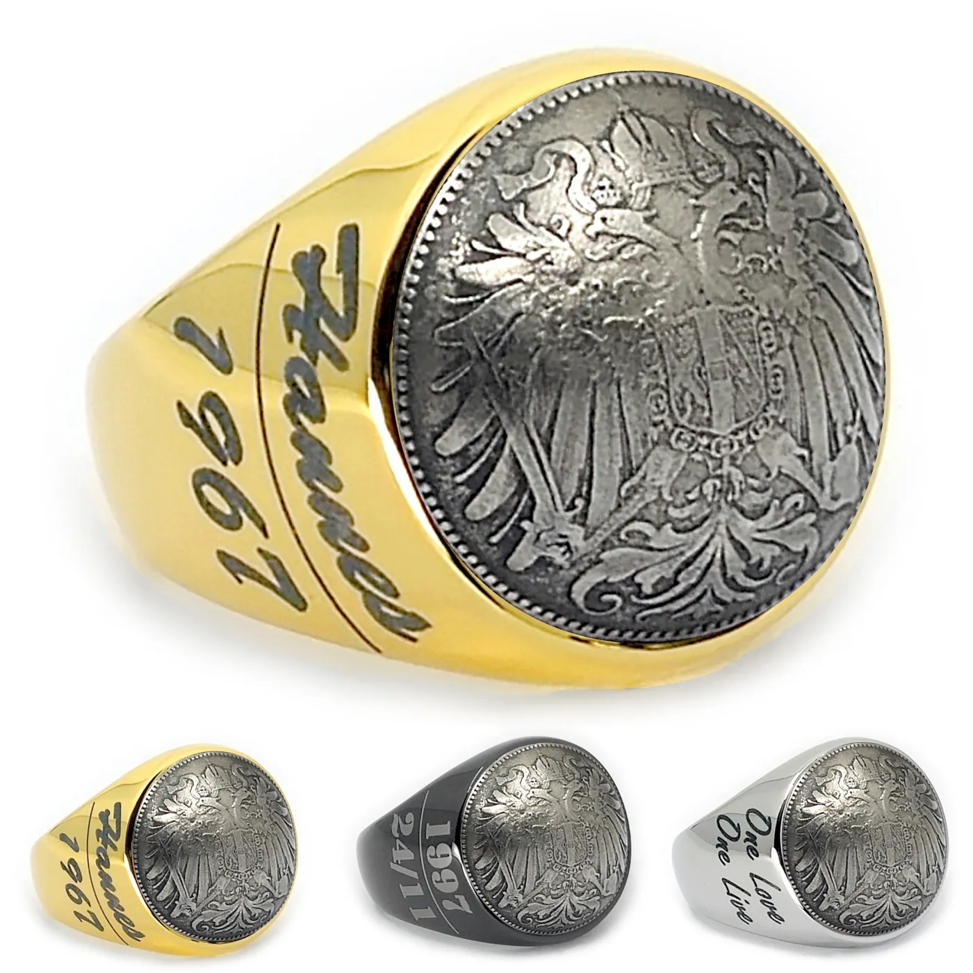 Münzring Österreich 20 Heller 1892-1914 Staatswappen aus Edelstahl, optional mit Gravur