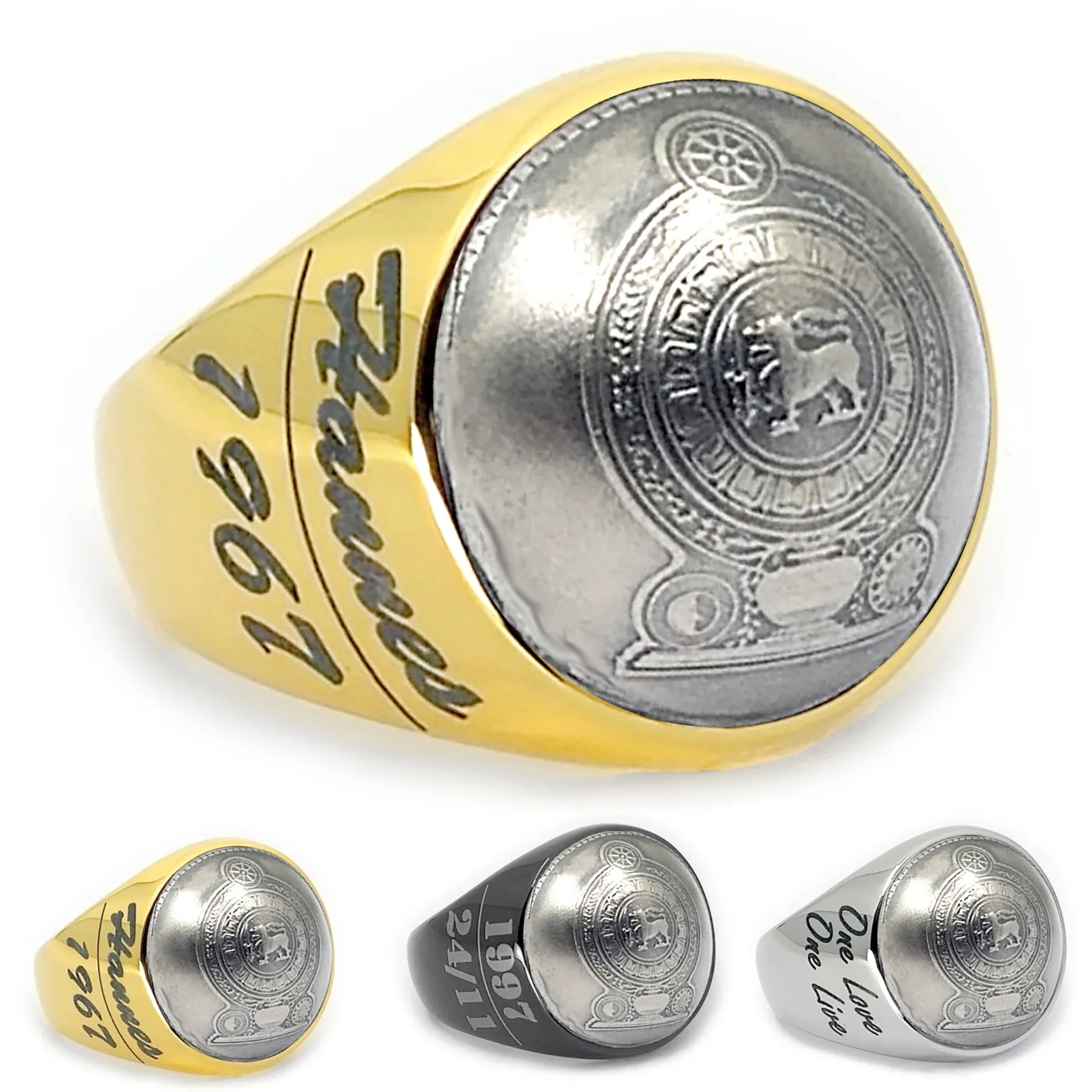 Münzring Sri Lanka 50 Cents 1972-1994 Staatswappen aus Edelstahl, optional mit Gravur
