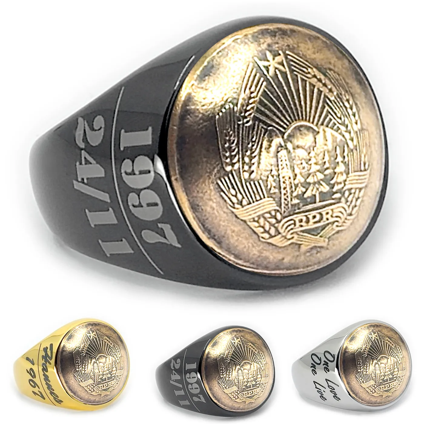 Münzring Rumänien 5 Bani 1952-1957 Staatswappen aus Edelstahl, optional mit Gravur