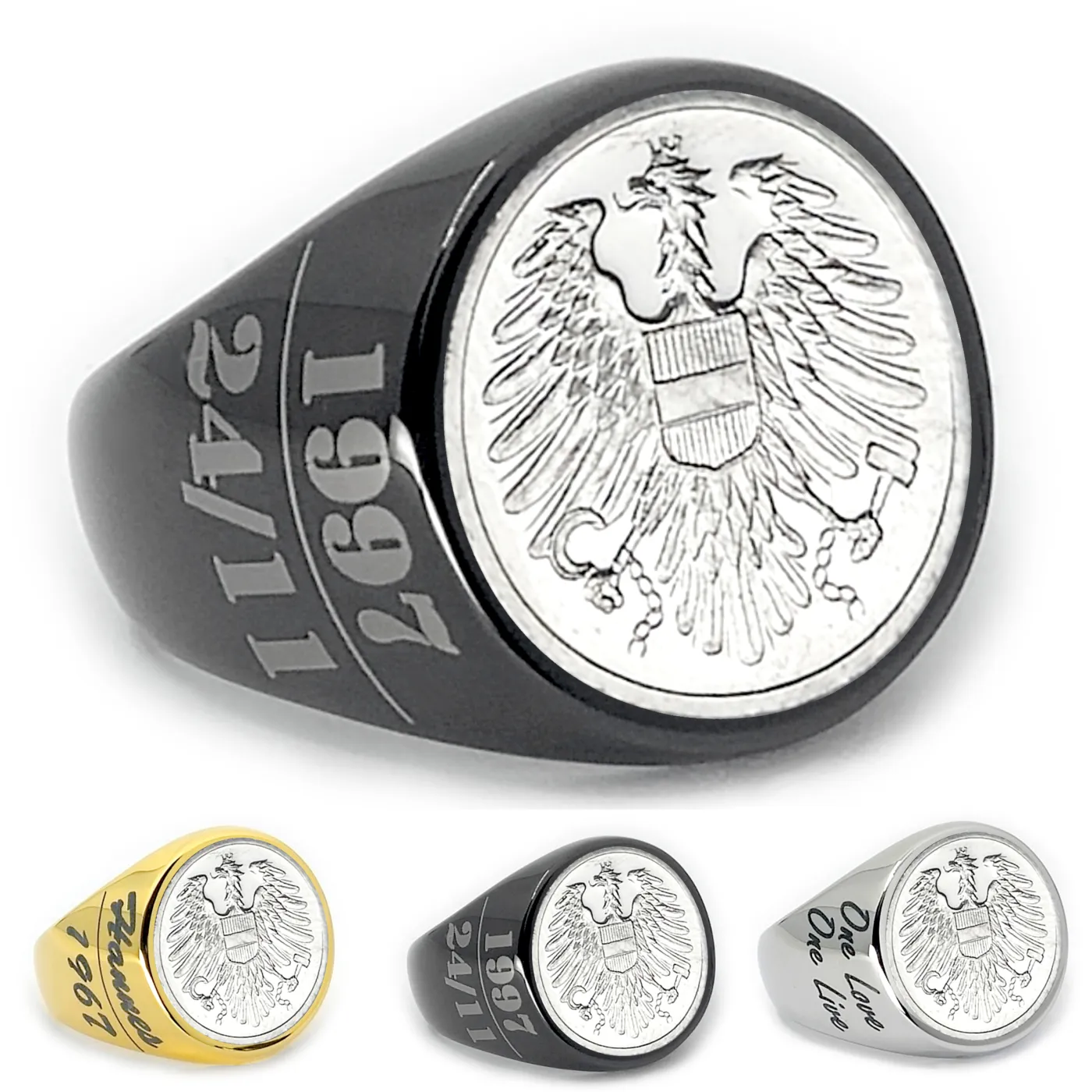 Münzring Österreich 2 Groschen 1950-1994 Wappenadler aus Edelstahl, optional mit Gravur