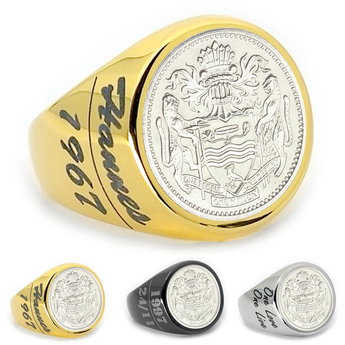 Münzring Guyana 10 cents 1967-1992 Staatswappen aus Edelstahl, optional mit Gravur