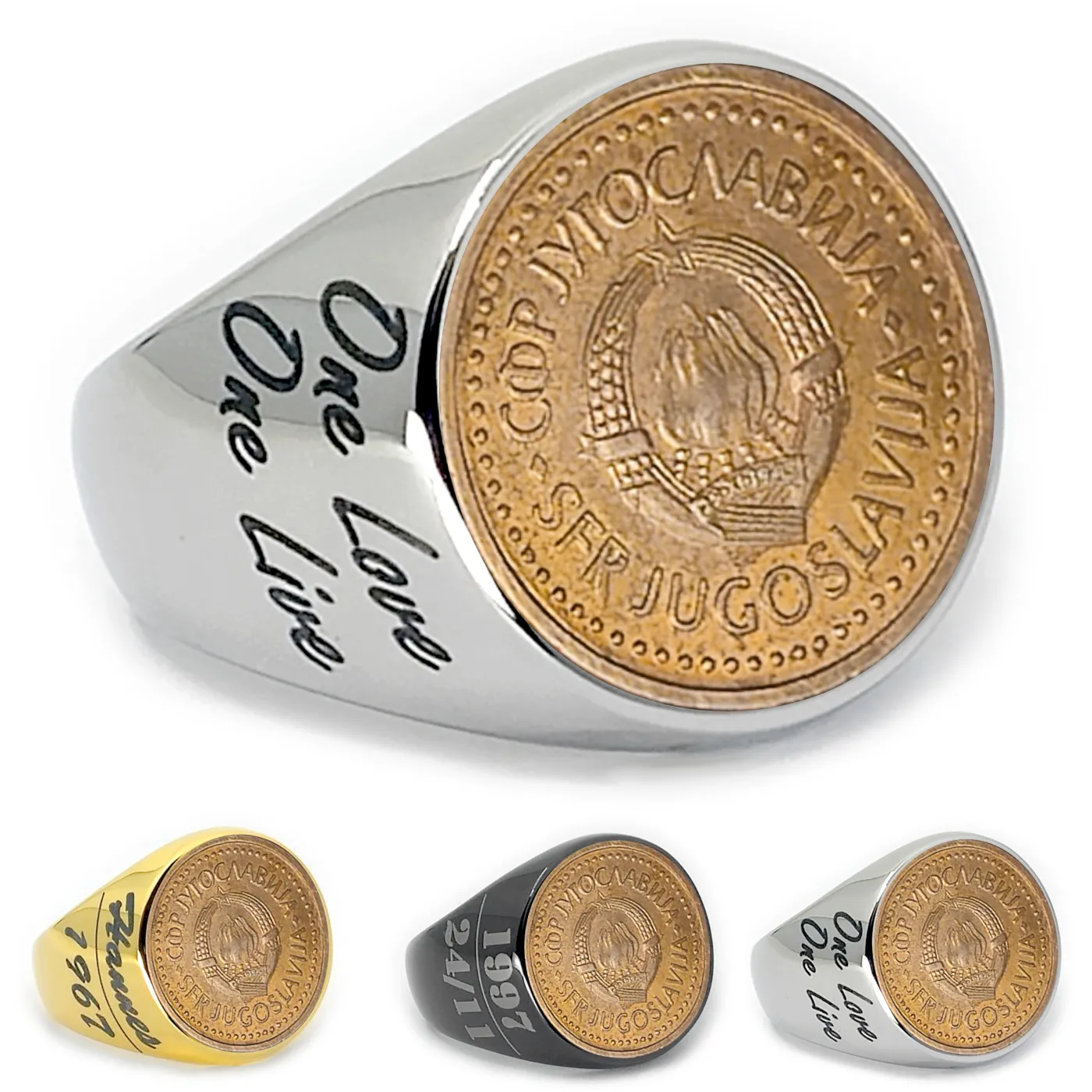 Münzring Jugoslawien 50 Para 1982-1984 Staatswappen aus Edelstahl, optional mit Gravur