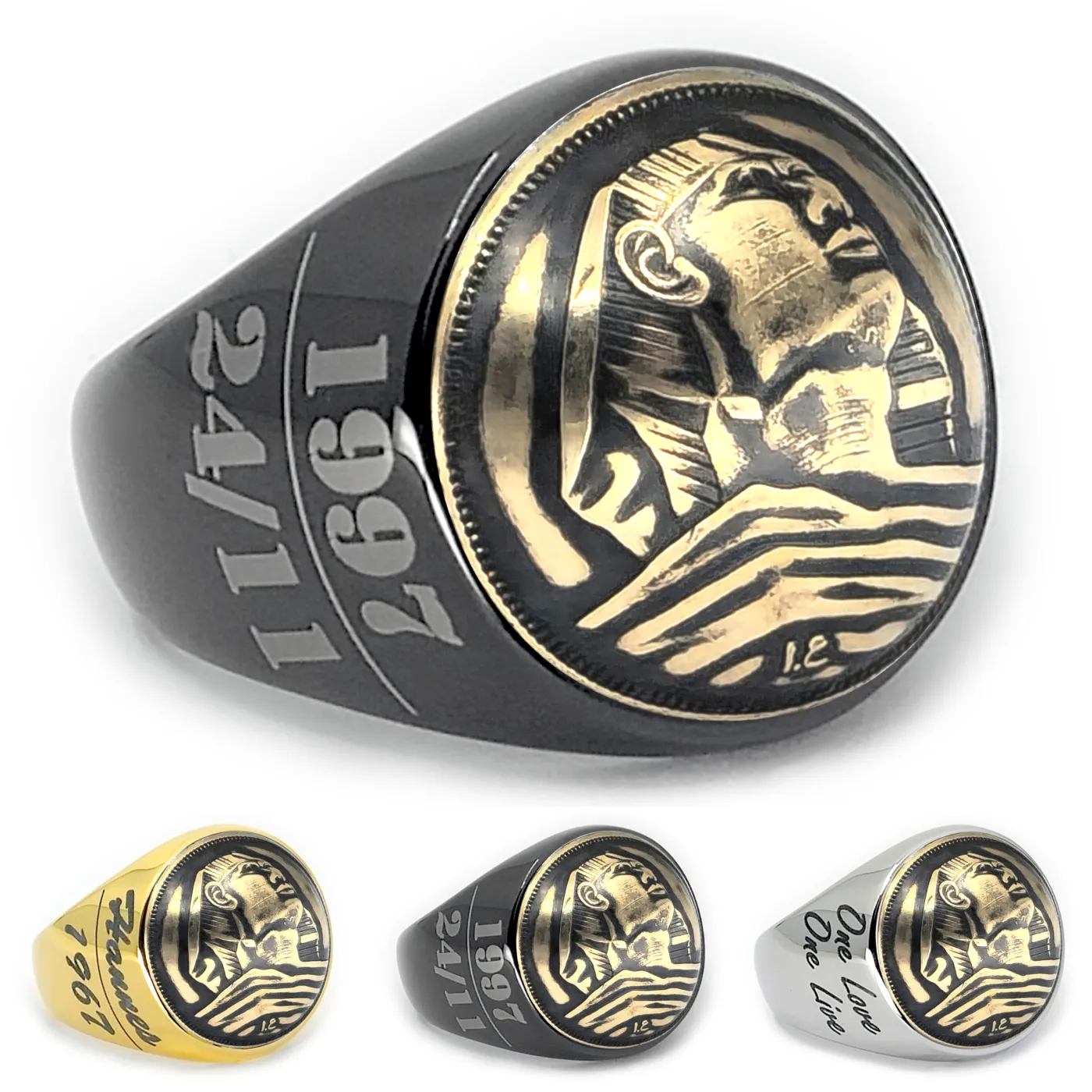 Münzring Ägypten 5 Millimes 1957-1958 Sphinx aus Edelstahl, optional mit Gravur