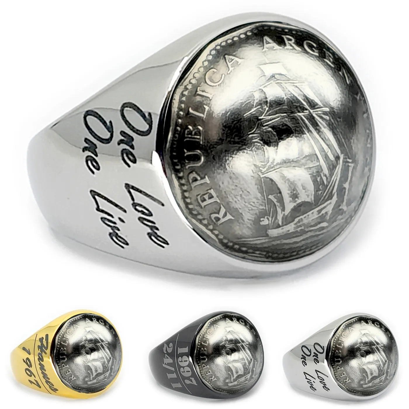 Münzring Argentinien 5 Pesos 1961-1968 Fregatte aus Edelstahl, optional mit Gravur