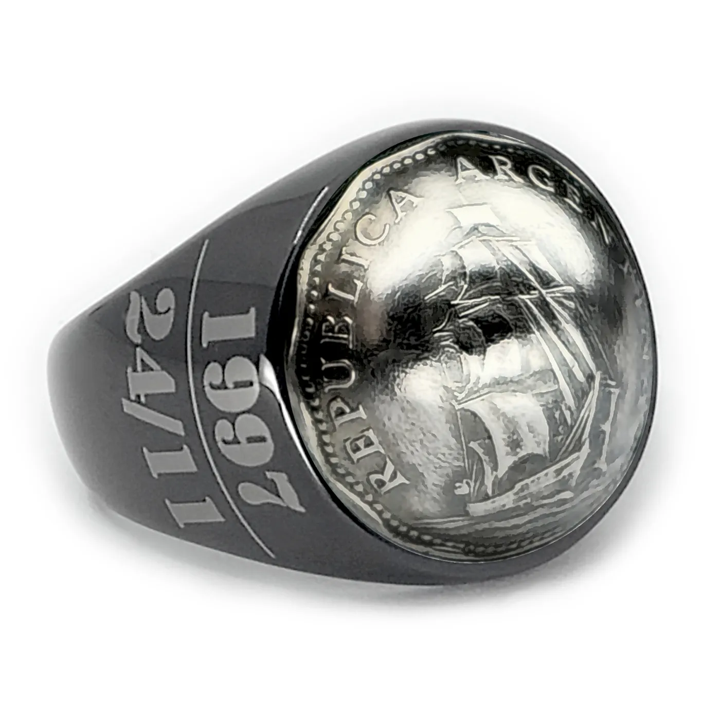 Münzring Argentinien 5 Pesos argentinische Fregatte als Ringmotiv