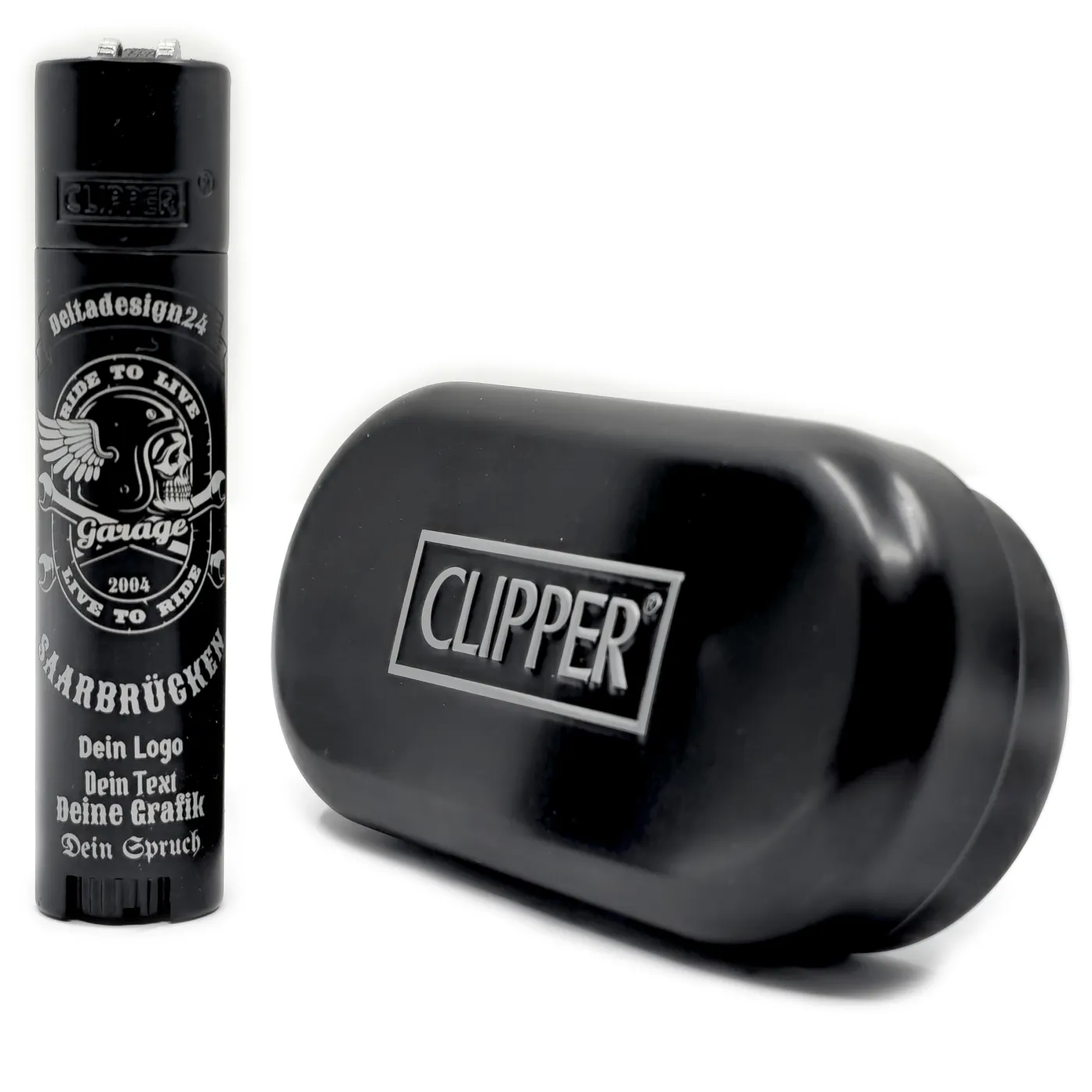 Clipper Metall Feuerzeug Large Matt Black inklusive Geschenkbox, inklusive Gravur