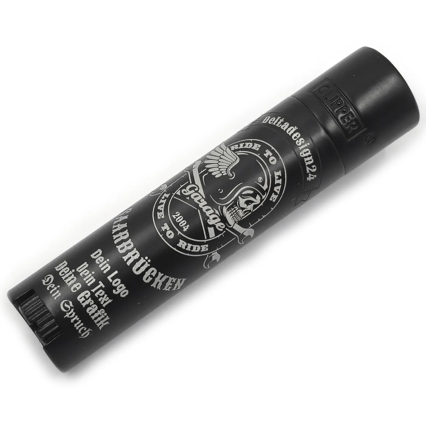 Clipper Feuerzeug schwarz matt mit Gravur