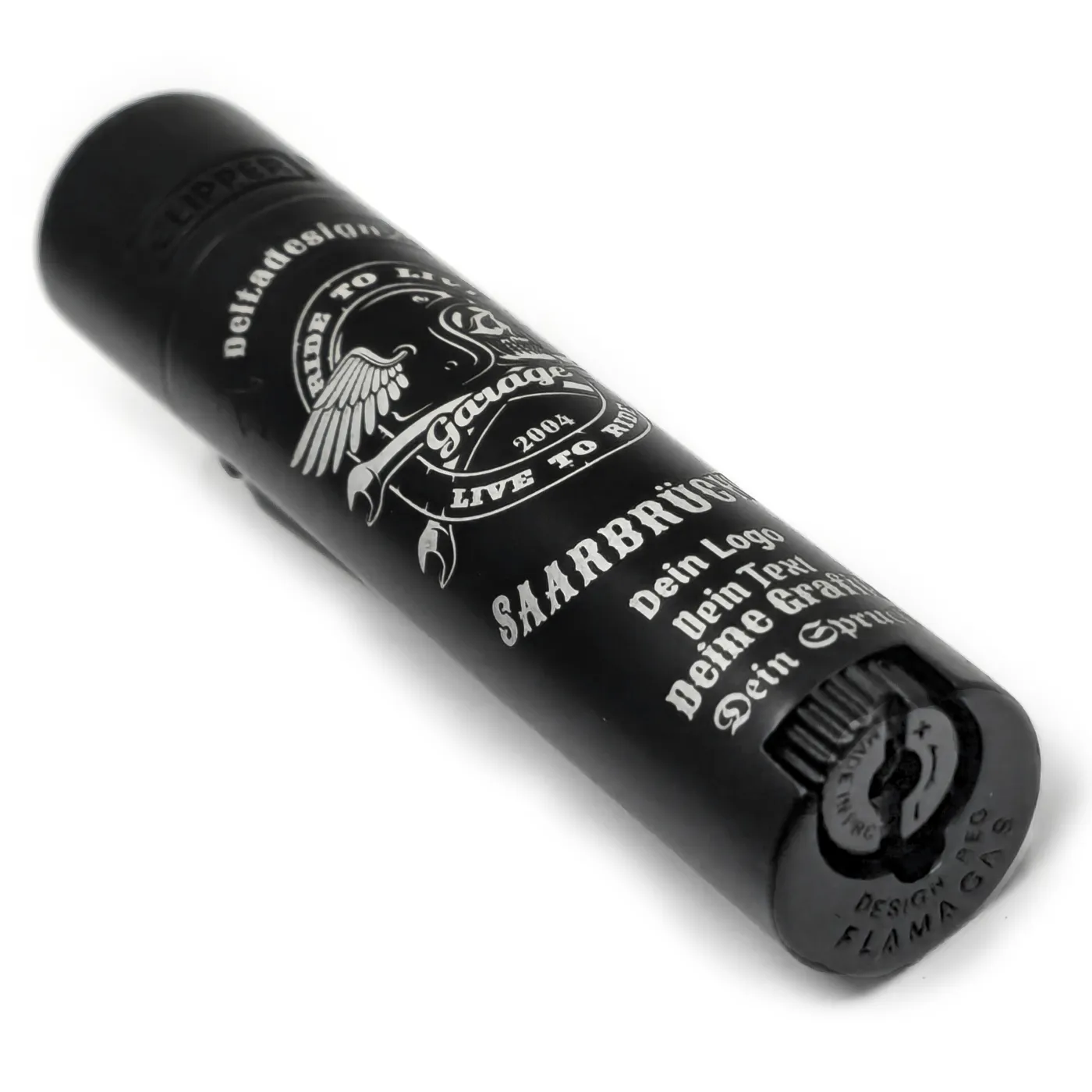 Clipper Metall Feuerzeug Large Matt Black + Geschenkbox » Personalisierbar – Ansicht 2