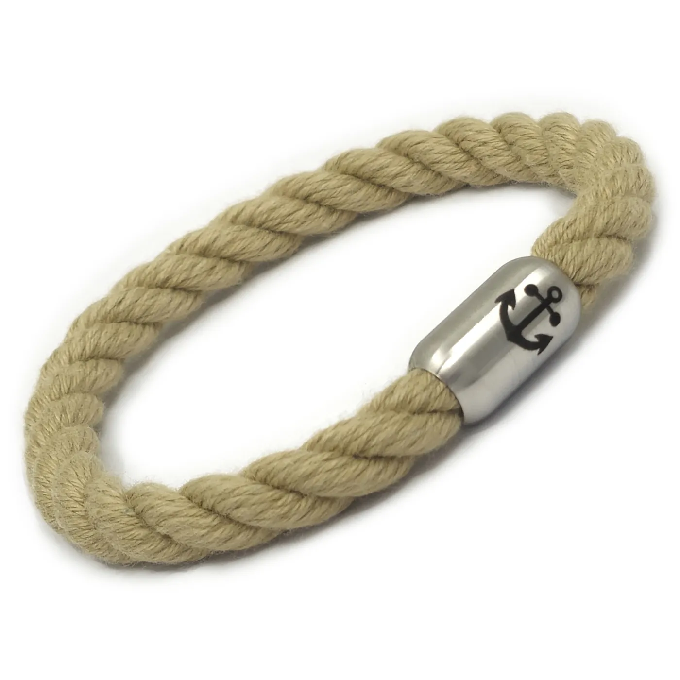 Segeltau-Armband Ø 8 mm mit Edelstahl-Magnetverschluss in Naturhanf-Optik, optional mit Ankergravur