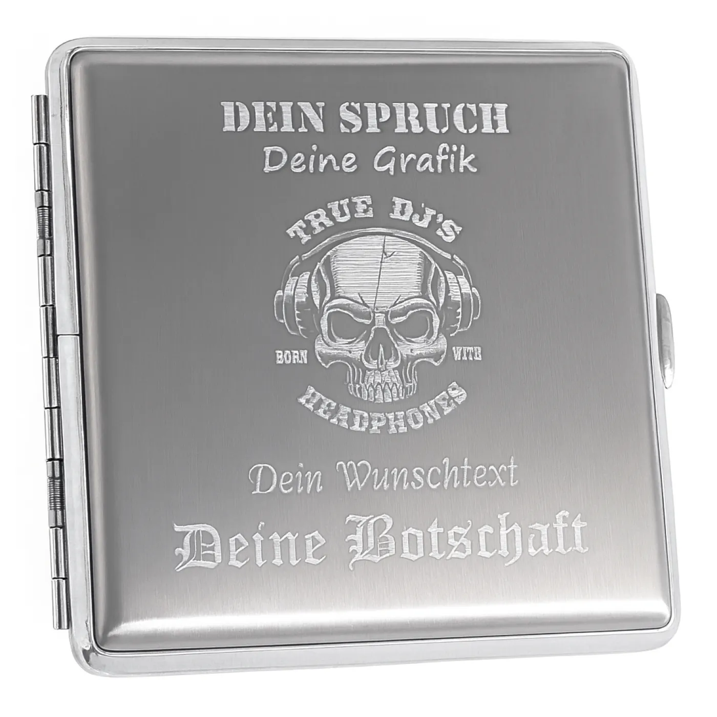 Zigarettenetui mit Gravur für 20 Zigaretten WUNSCHTEXT Farbe Silber gebürstet » Personalisierbar - Diamantgravur – Ansicht 3
