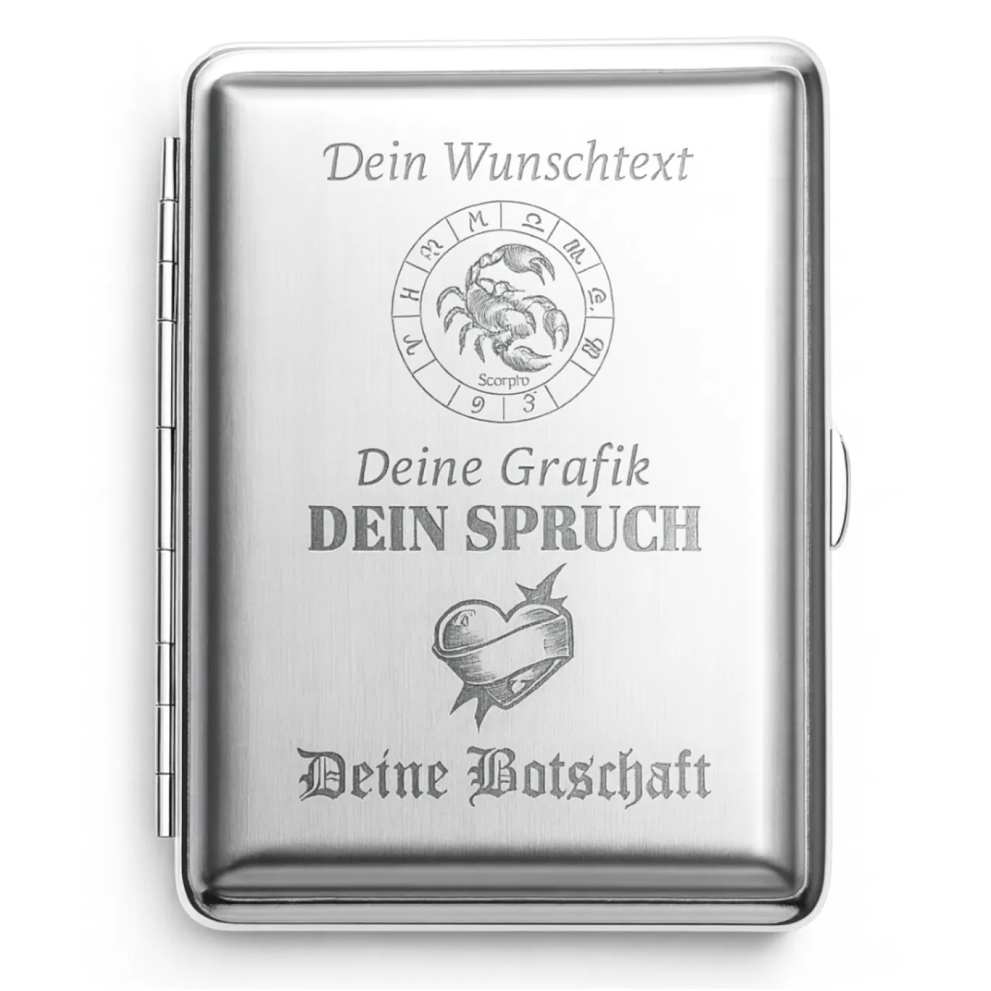 Zigarettenetui mit Gravur für 16 Zigaretten WUNSCHTEXT, Farbton Etui Silber gebürstet, inklusive Gravur mit Diamantgravur
