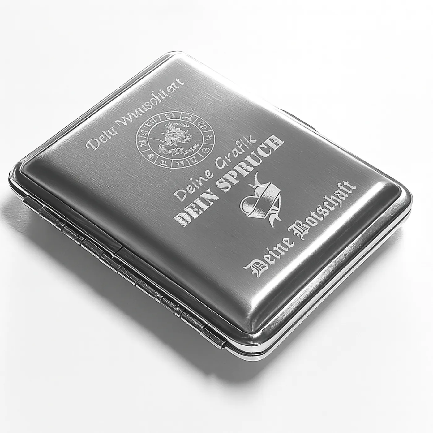 Zigarettenetui mit Gravur für 16 Zigaretten WUNSCHTEXT Farbe Silber gebürstet » Personalisierbar - Diamantgravur – Ansicht 3