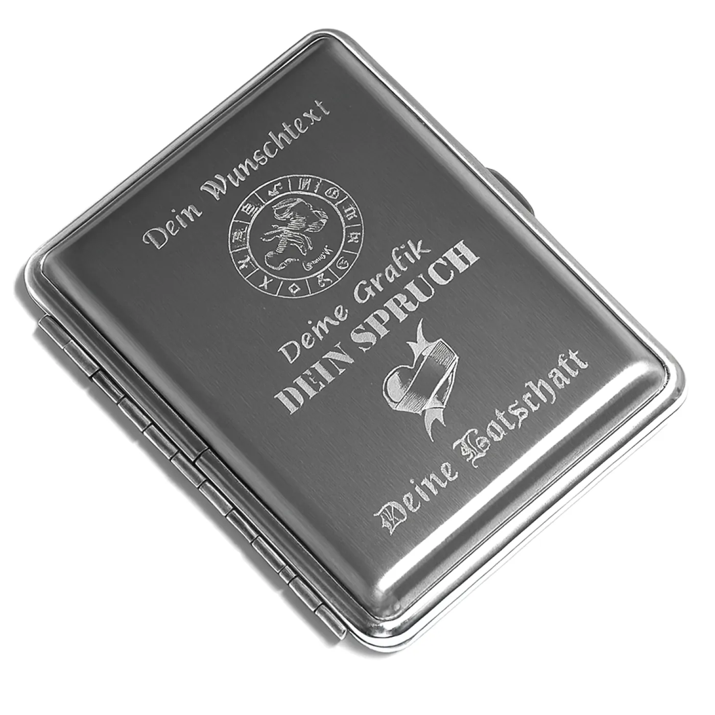 Zigarettenetui mit Gravur für 16 Zigaretten WUNSCHTEXT Farbe Silber gebürstet » Personalisierbar - Diamantgravur – Ansicht 2