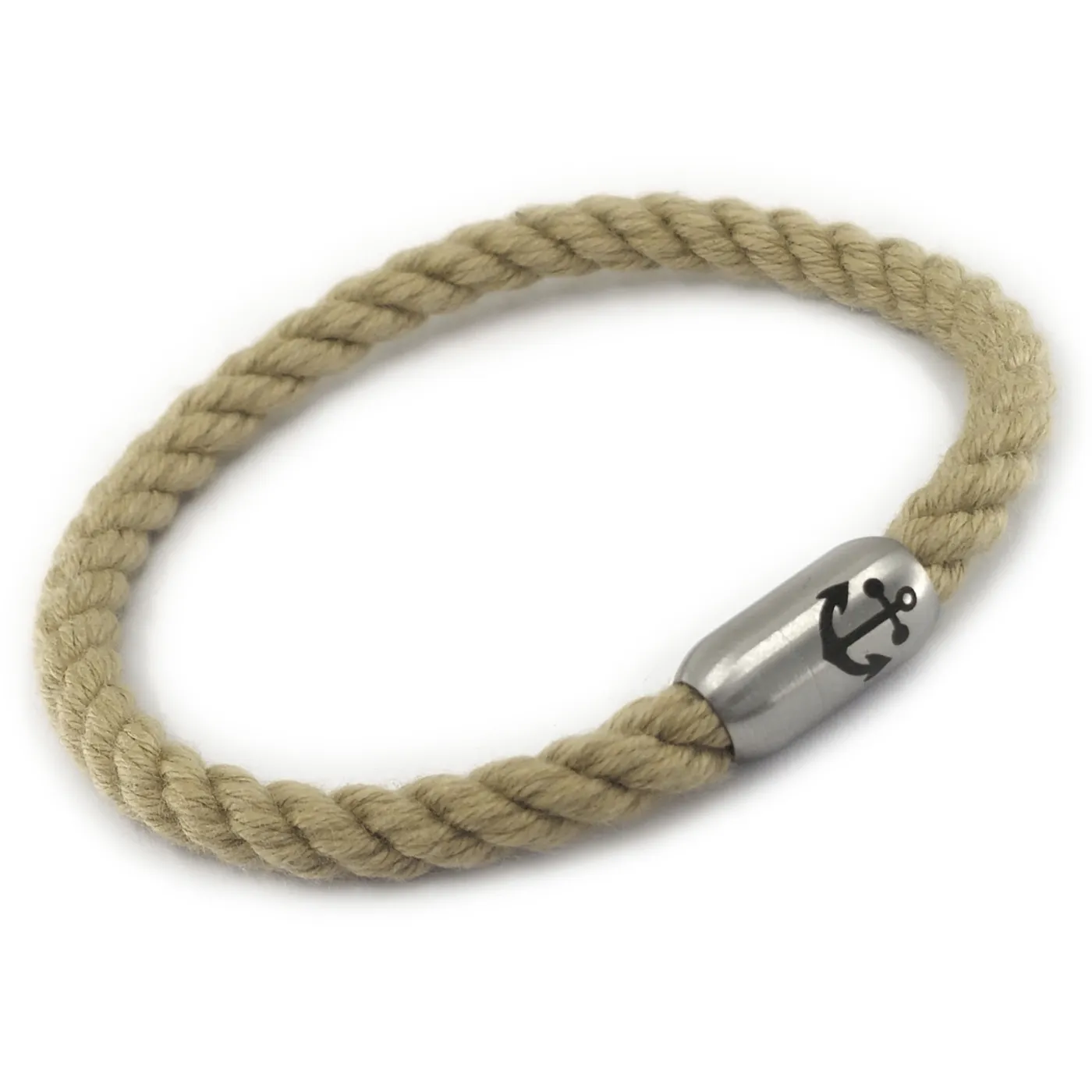 Segeltau-Armband Ø 6 mm mit Edelstahl-Magnetverschluss in Naturhanf-Optik, optional mit Ankergravur