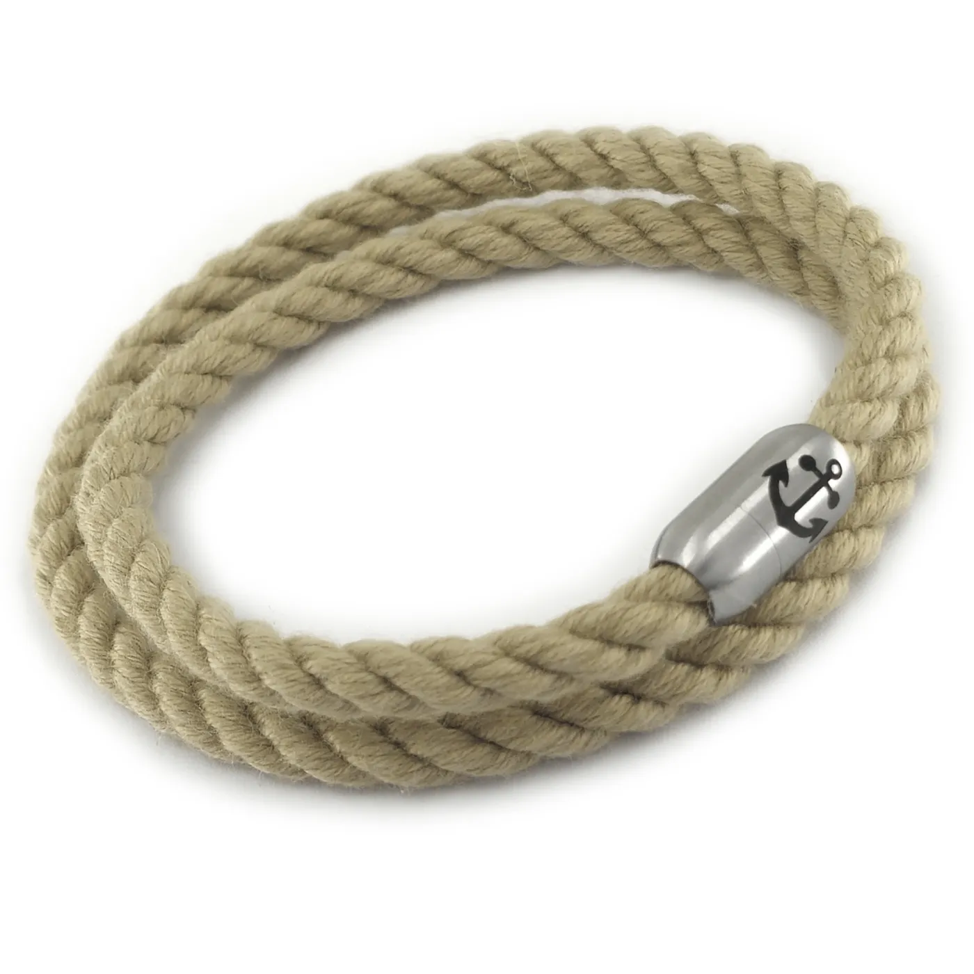 Segeltau-Armband 2 x Ø 6 mm mit Edelstahl-Magnetverschluss in Naturhanf-Optik, optional mit Ankergravur