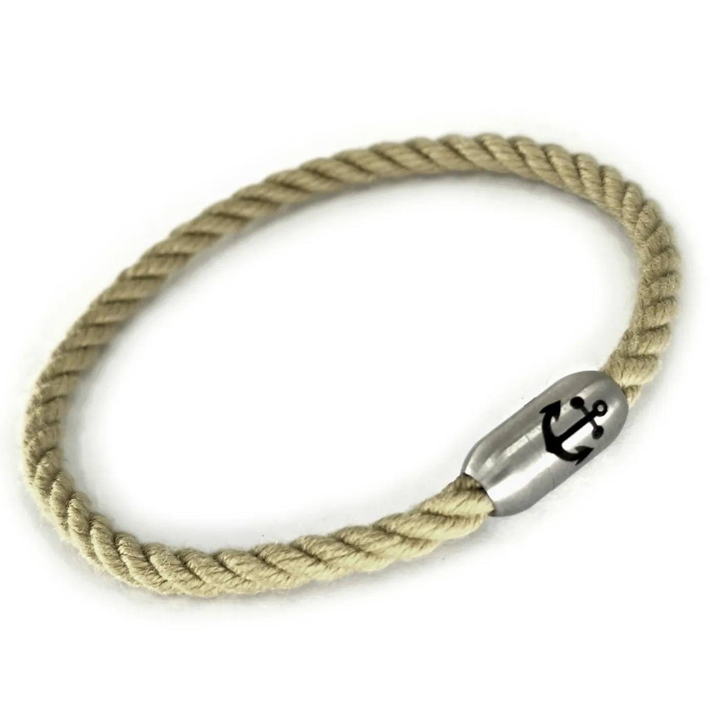 Segeltau-Armband Ø 4 mm mit Edelstahl-Magnetverschluss in Naturhanf-Optik, optional mit Ankergravur