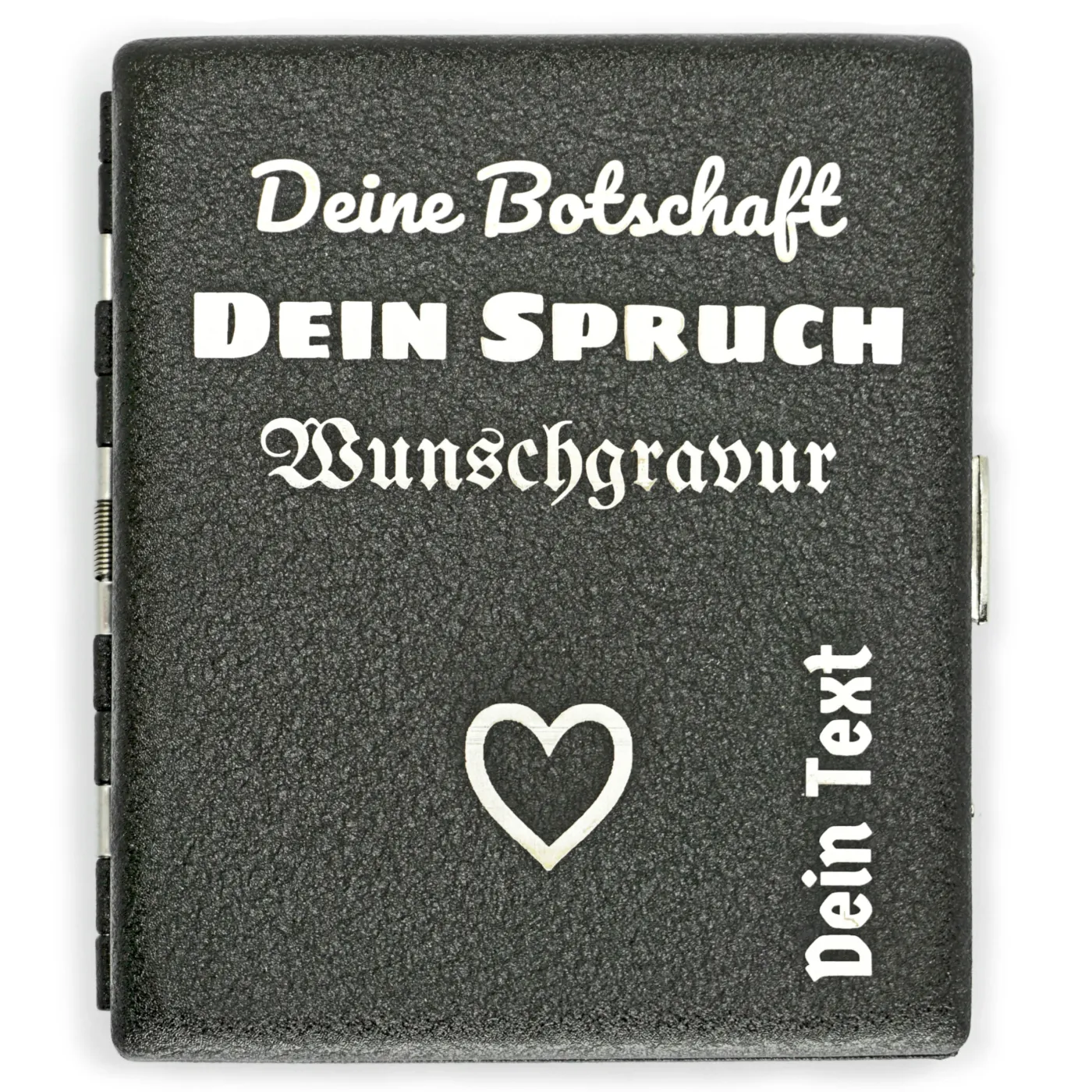 Zigarettenetui mit Gravur für 18 Zigaretten WUNSCHTEXT, Farbton Etui Schwarz matt Grobstruktur, inklusive Gravur
