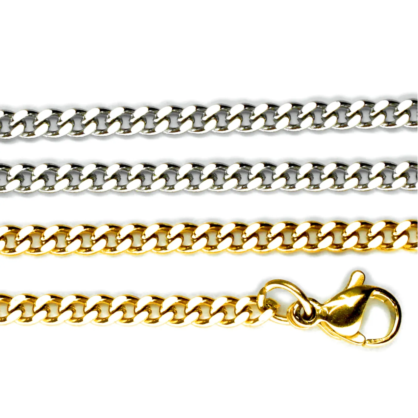 Panzerkette Edelstahl Länge 60 cm Stärke 2,0 × 1,0 mm, Farbton Gold oder Silber