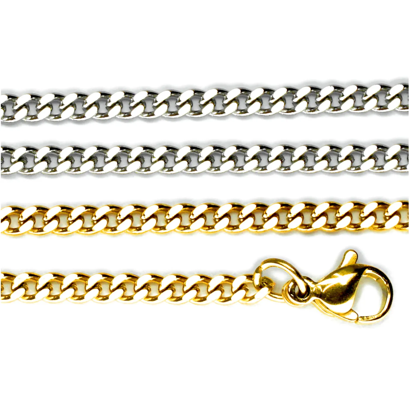 Panzerkette Edelstahl Länge 60 cm Stärke 3,0 × 1,3 mm, Farbton Gold oder Silber