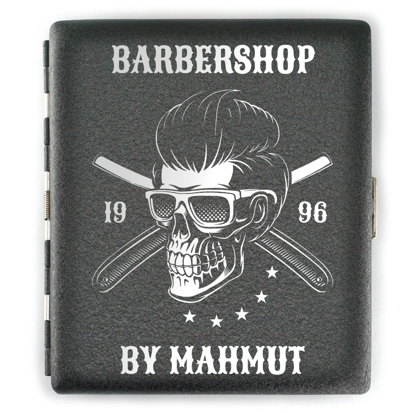 Zigarettenetui SKULL (Motivwahl) für 18 Zigaretten, Farbton Etui Schwarz matt Grobstruktur, inklusive Gravur