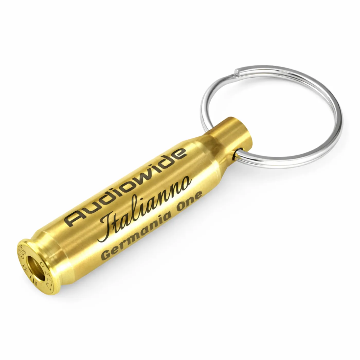 Schlüsselanhänger mit Originalpatronenhülse .308 Win aus Messing ohne Geschoss, optional mit Gravur