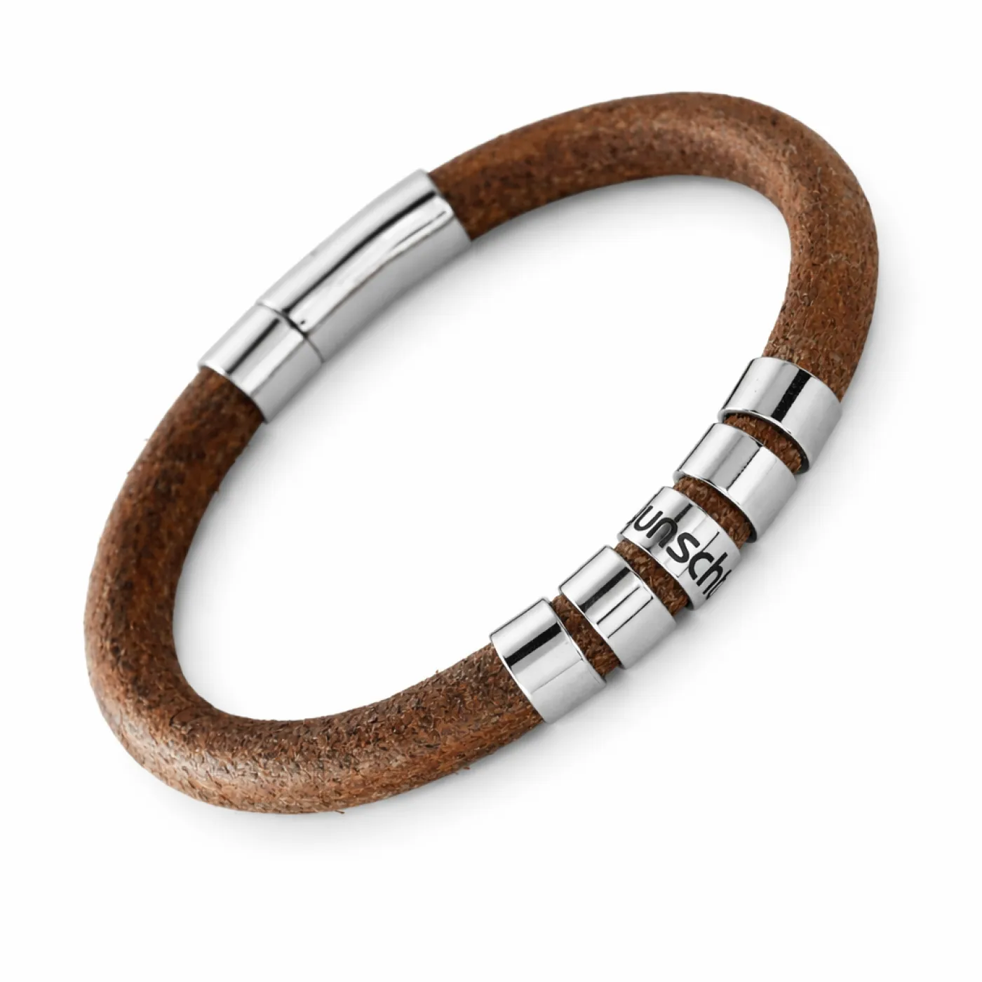 Lederarmband Ø 8 mm mit Edelstahl-Bajonettverschluss und Beads, inklusive Gravur, Farbauswahl