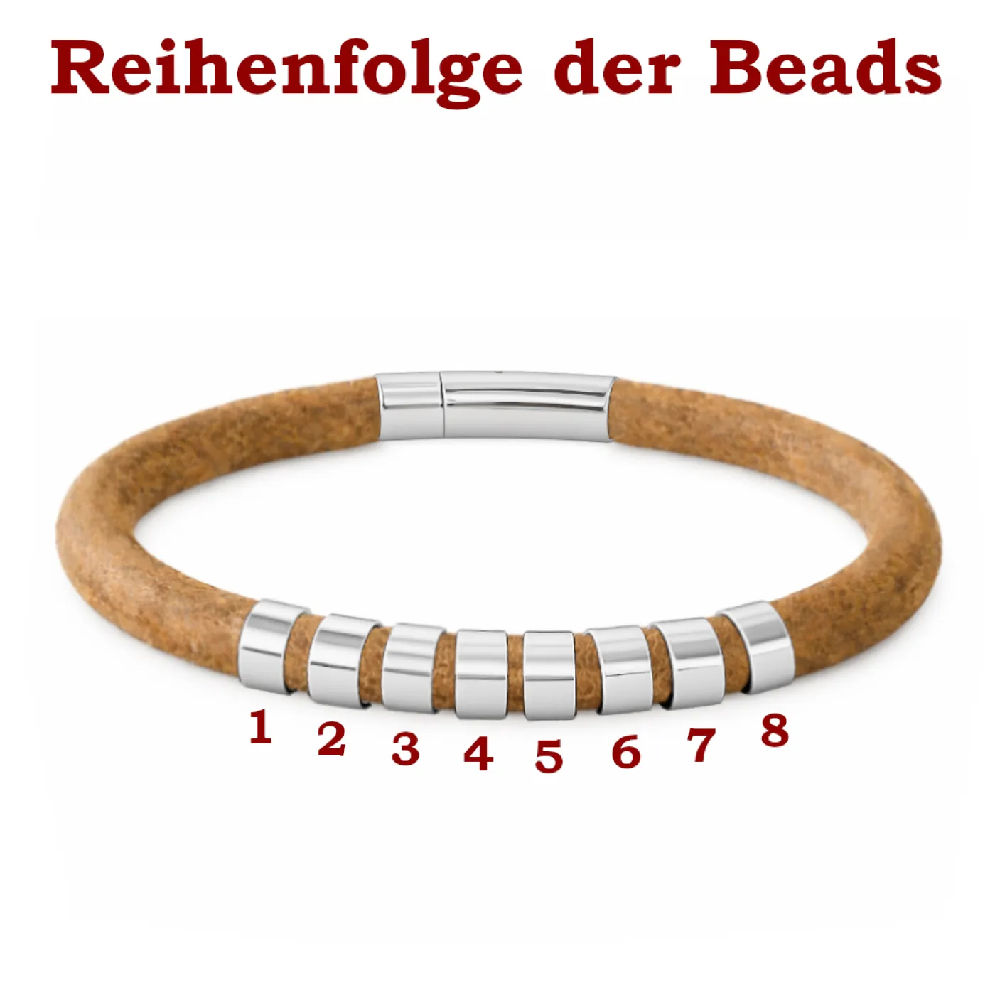 Lederarmband Ø 8 mm mit Edelstahl-Bajonettverschluss und Beads » Personalisierbar, Farbauswahl – Ansicht 5