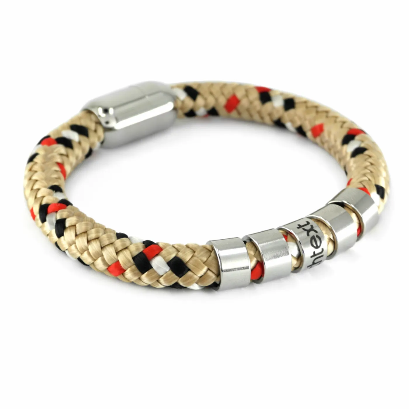 Segeltau-Armband Ø 8 mm mit Edelstahl-Magnetverschluss und Beads, inklusive Gravur, Farbauswahl