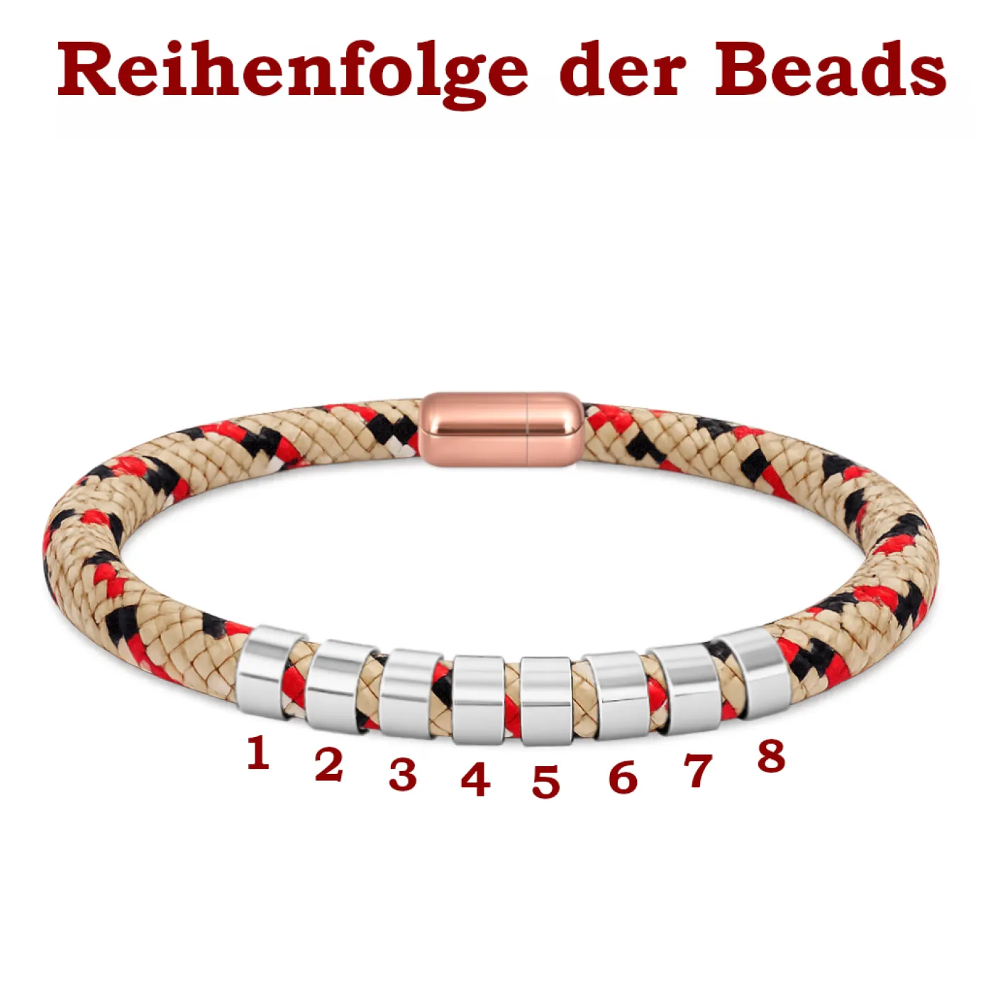 Segeltau-Armband Ø 8 mm mit Edelstahl-Magnetverschluss und Beads » Personalisierbar, Farbauswahl – Ansicht 3
