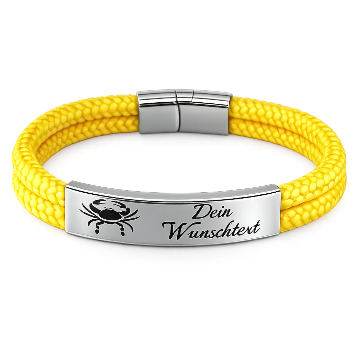 Segeltau-Armband 2 x Ø 4 mm mit Edelstahl-Magnetverschluss und Gravurplatte, Silber glänzend, inklusive Gravur, Farbauswahl