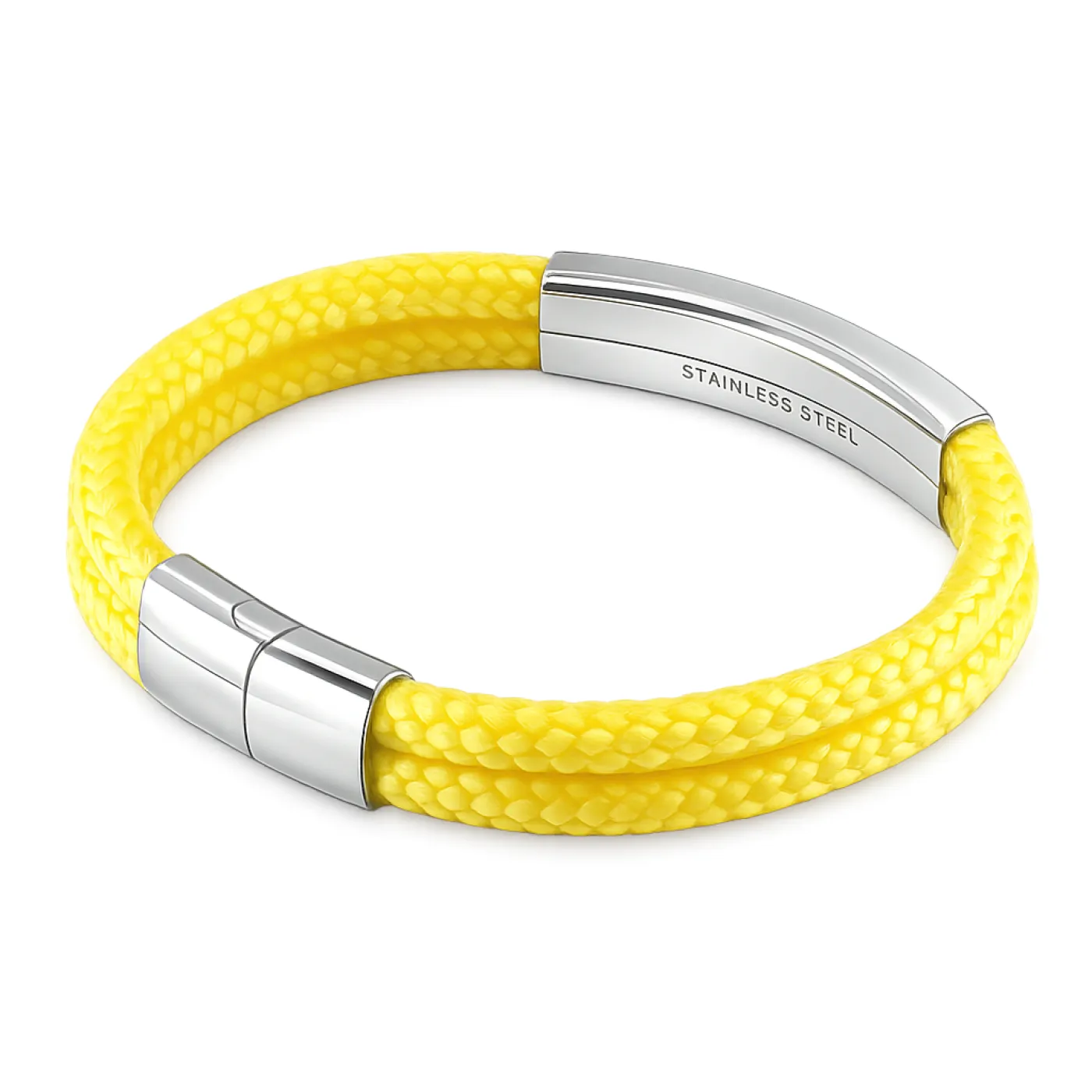 Segeltau-Armband 2 x Ø 4 mm mit Edelstahl-Magnetverschluss und Gravurplatte, Silber glänzend » Personalisierbar, Farbauswahl – Ansicht 3
