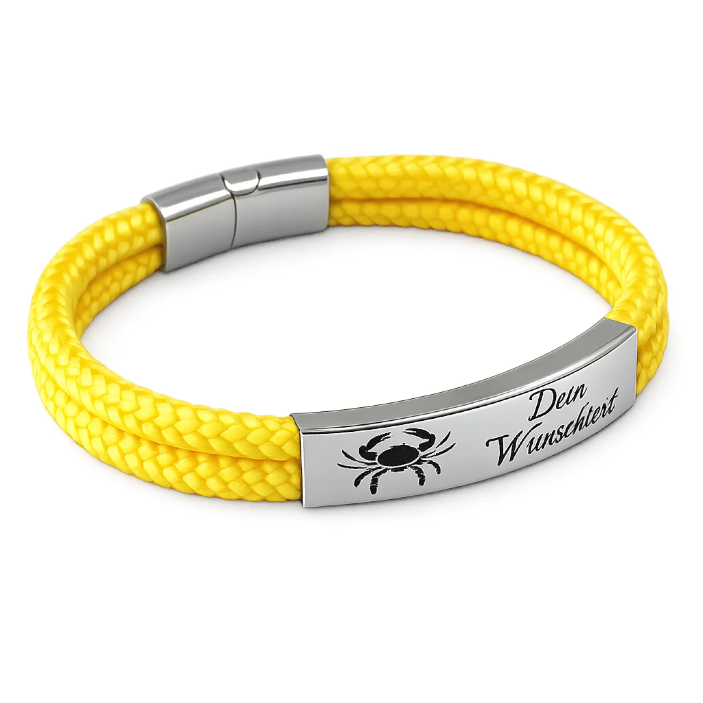 Segeltau-Armband 2 x Ø 4 mm mit Edelstahl-Magnetverschluss und Gravurplatte, Silber glänzend » Personalisierbar, Farbauswahl – Ansicht 2
