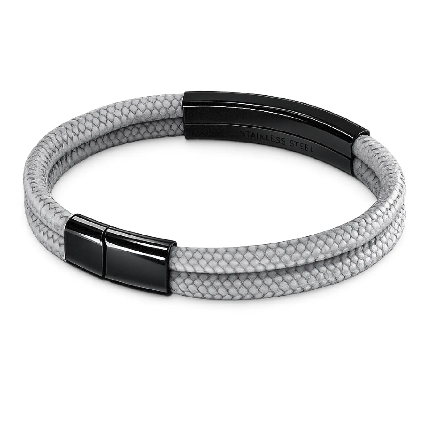 Segeltau-Armband 2 x Ø 4 mm mit Edelstahl-Magnetverschluss und Gravurplatte, Schwarz glänzend » Personalisierbar, Farbauswahl – Ansicht 3