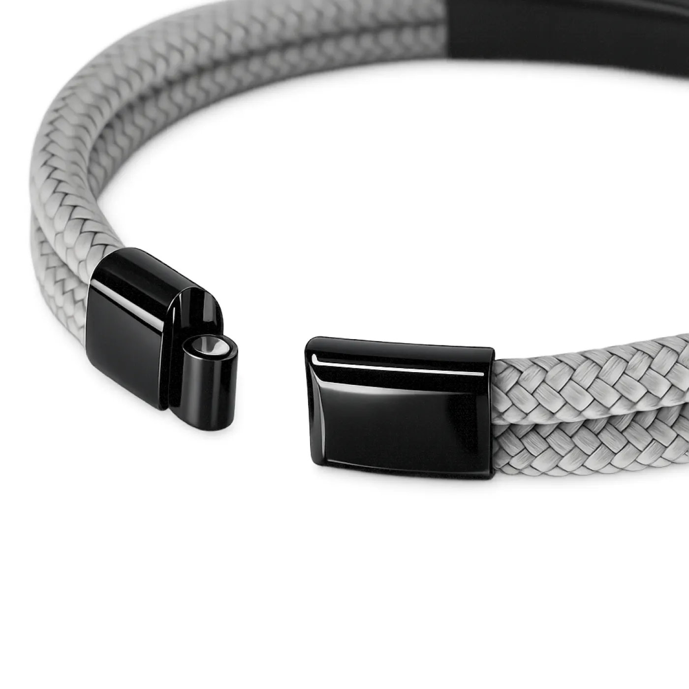 Segeltau-Armband 2 x Ø 4 mm mit Edelstahl-Magnetverschluss und Gravurplatte, Schwarz glänzend » Personalisierbar, Farbauswahl – Ansicht 1