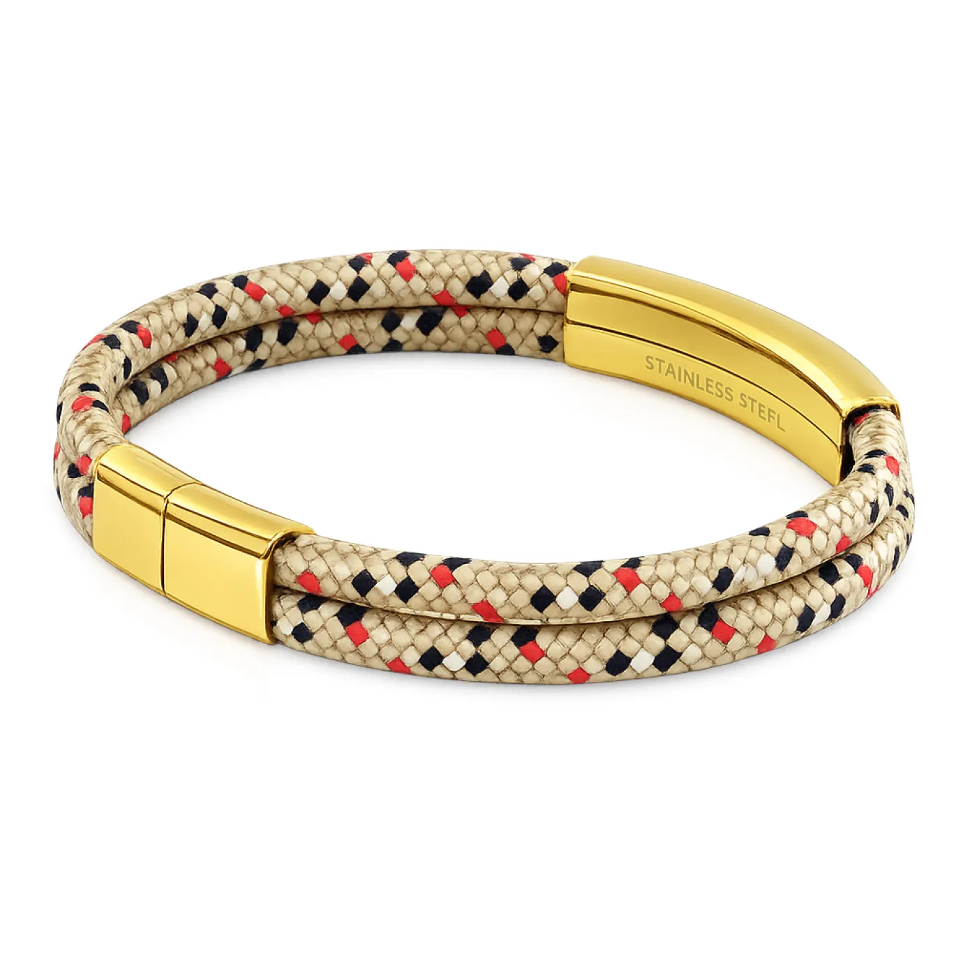 Segeltau-Armband 2 x Ø 4 mm mit Edelstahl-Magnetverschluss und Gravurplatte, Gold glänzend » Personalisierbar, Farbauswahl – Ansicht 3