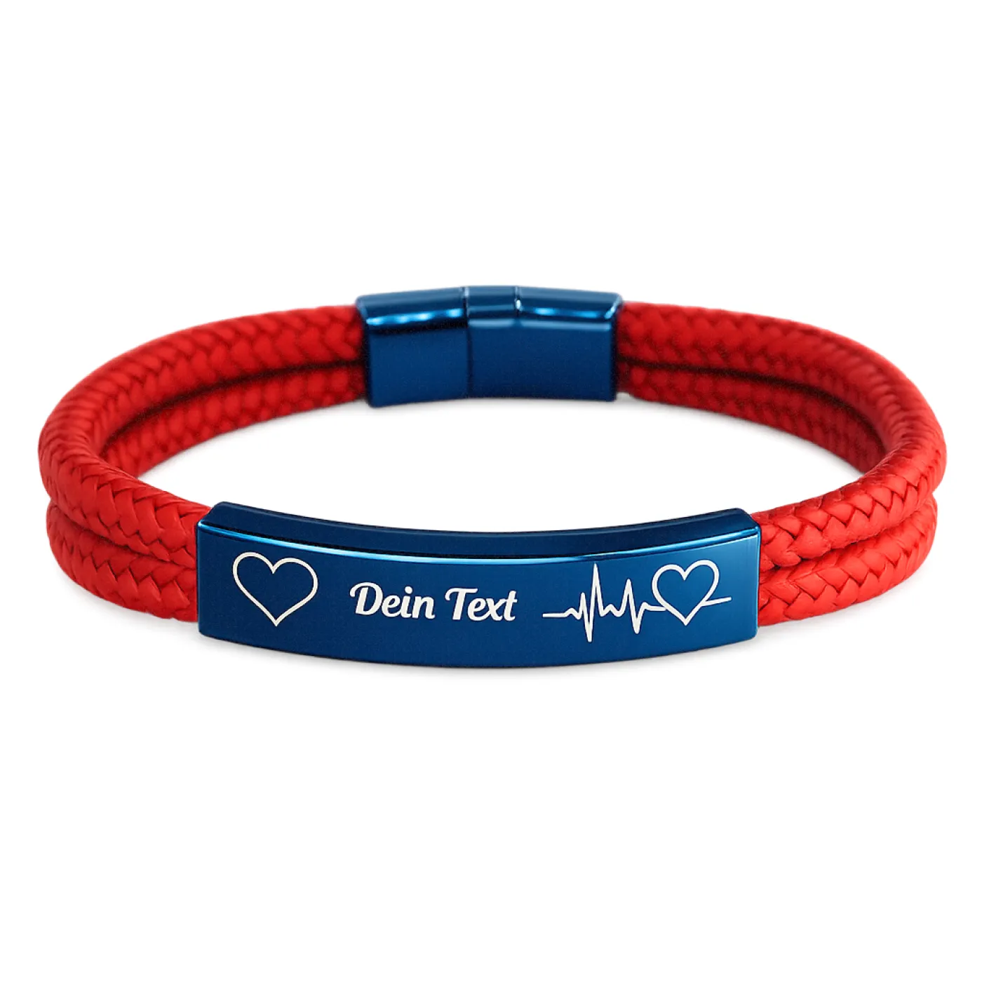 Segeltau-Armband 2 x Ø 4 mm mit Edelstahl-Magnetverschluss und Gravurplatte, Blau glänzend, inklusive Gravur, Farbauswahl