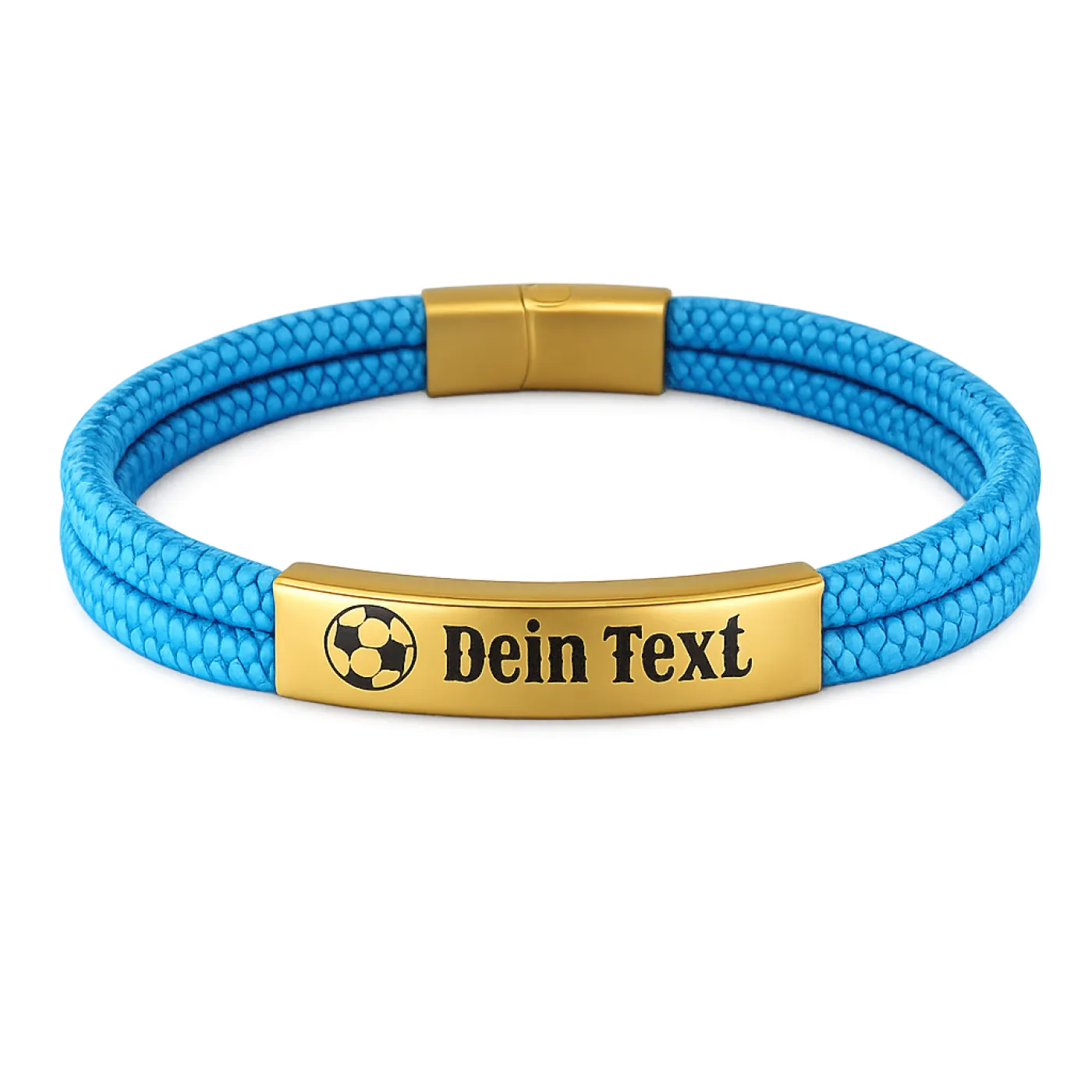 Segeltau-Armband 2 x Ø 4 mm mit Edelstahl-Magnetverschluss und Gravurplatte, Gold matt, inklusive Gravur, Farbauswahl