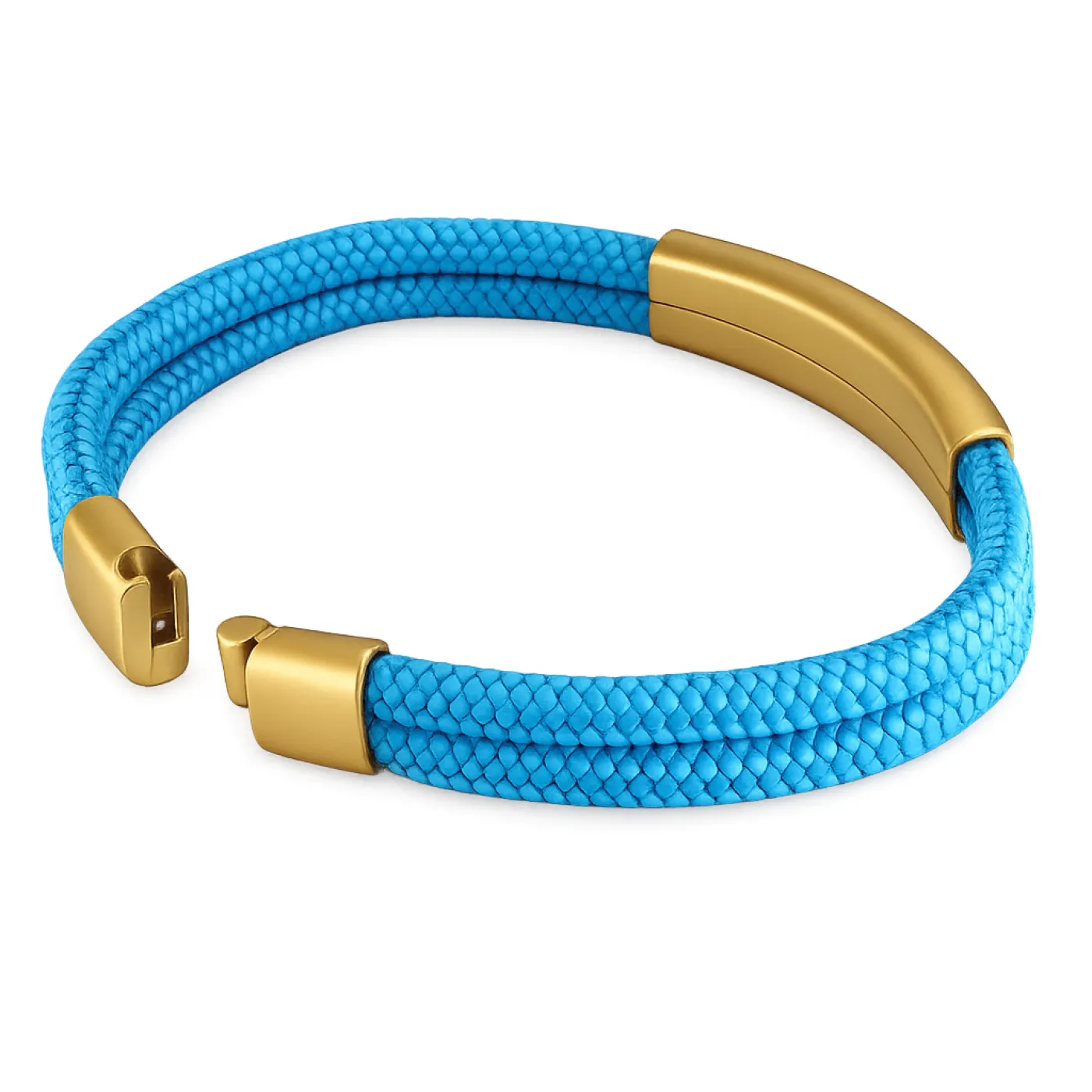 Segeltau-Armband 2 x Ø 4 mm mit Edelstahl-Magnetverschluss und Gravurplatte, Gold matt » Personalisierbar, Farbauswahl – Ansicht 1