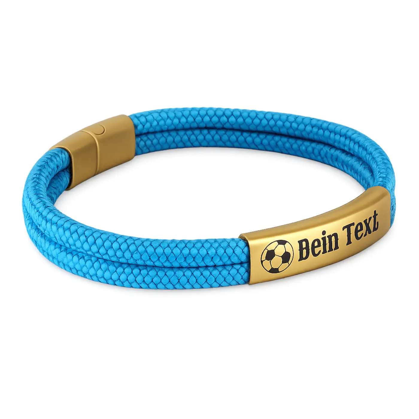 Segeltau-Armband 2 x Ø 4 mm mit Edelstahl-Magnetverschluss und Gravurplatte, Gold matt » Personalisierbar, Farbauswahl – Ansicht 2