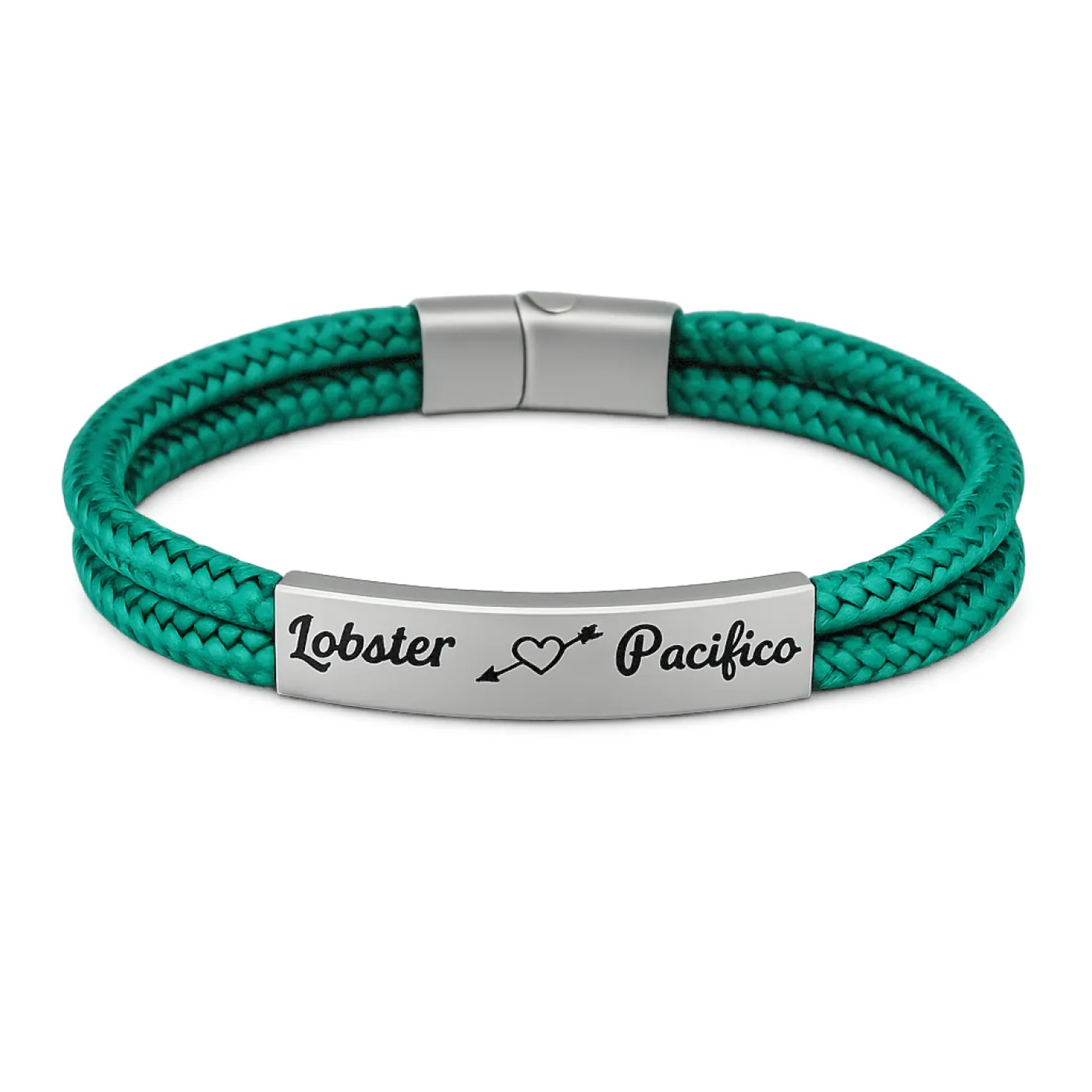 Segeltau-Armband 2 x Ø 4 mm mit Edelstahl-Magnetverschluss und Gravurplatte, Silber matt, inklusive Gravur, Farbauswahl