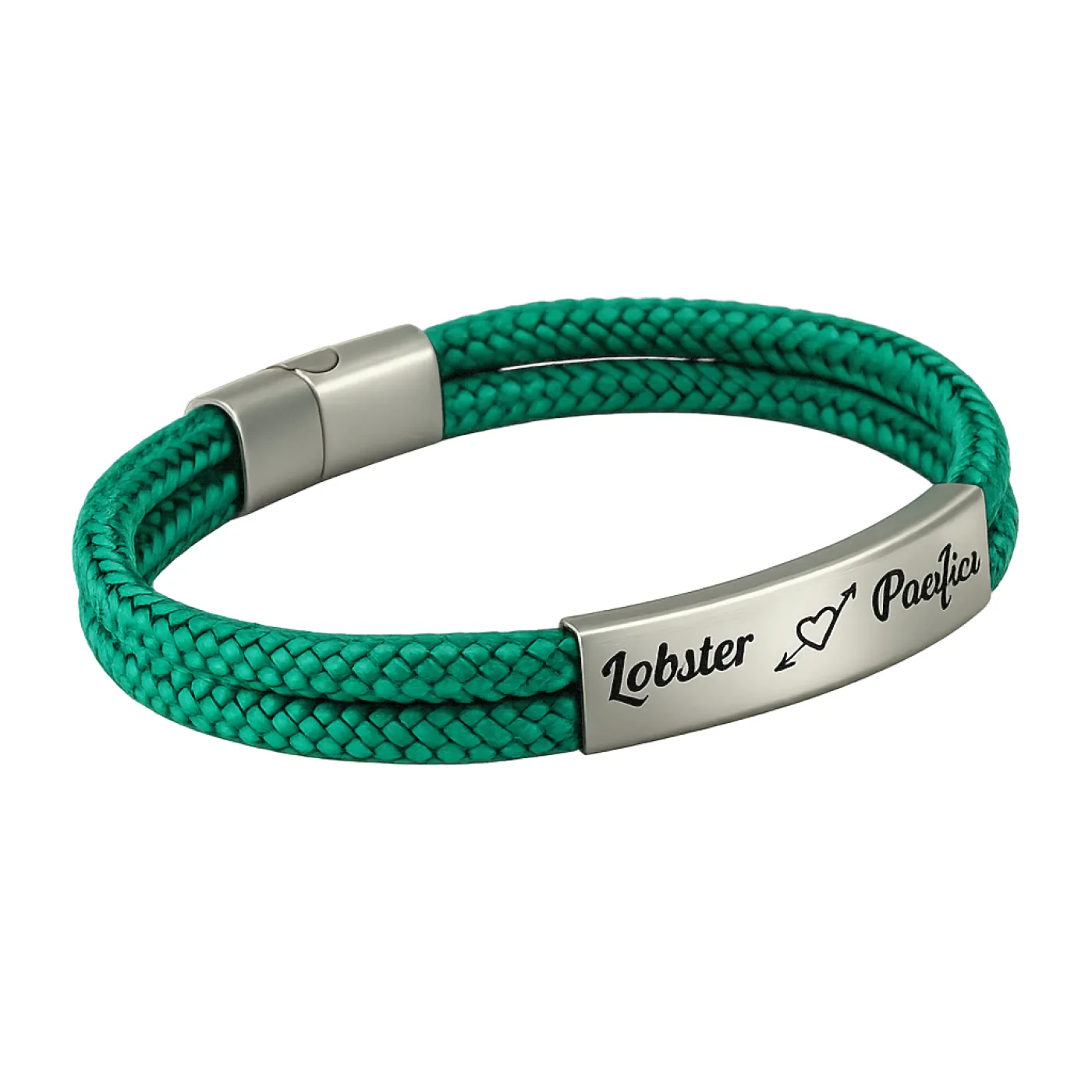 Segeltau-Armband 2 x Ø 4 mm mit Edelstahl-Magnetverschluss und Gravurplatte, Silber matt » Personalisierbar, Farbauswahl – Ansicht 2