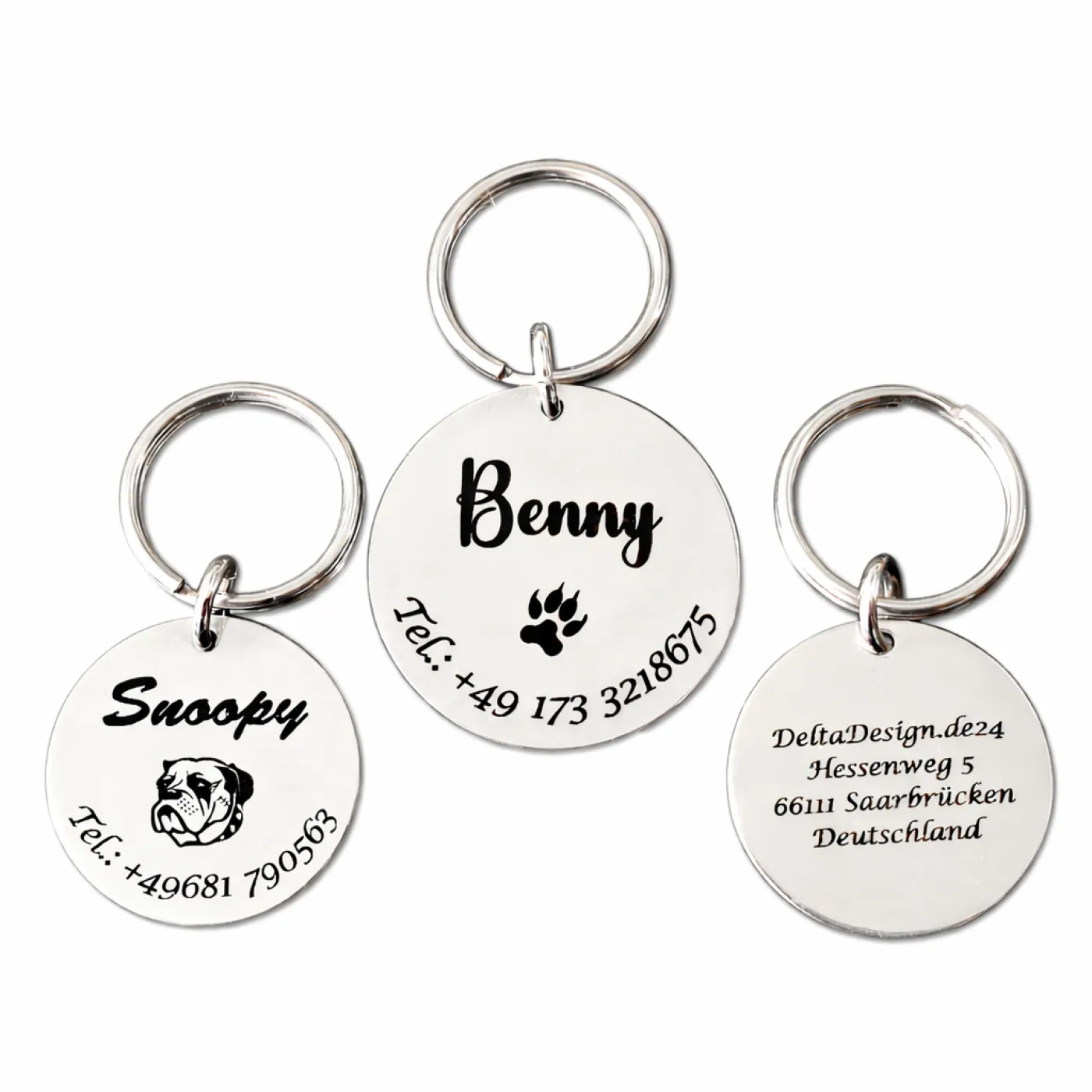 Schlüsselanhänger Dog Tag aus Edelstahl mit Spaltring Ø 30 mm, optional mit Gravur
