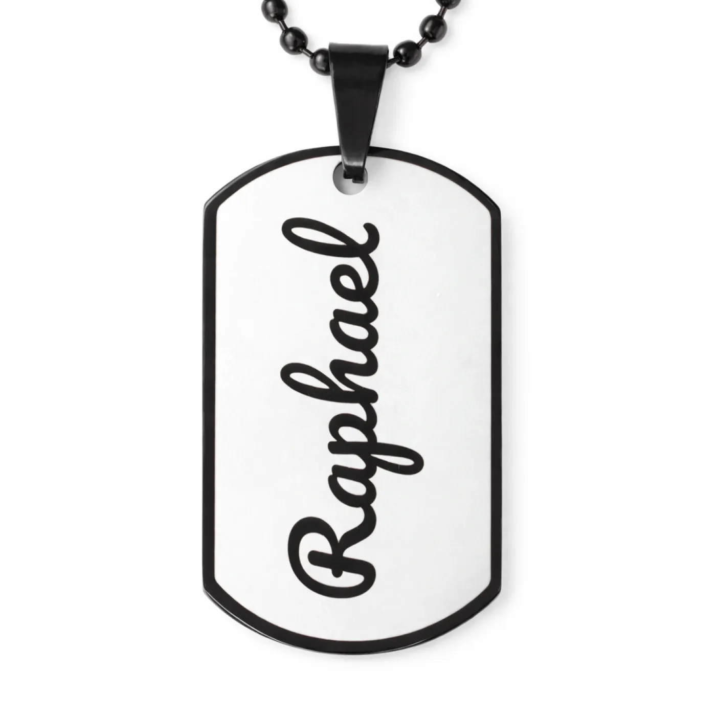 Anhänger Dog Tag Edelstahl Schwarz mit Wunschgravur inklusive einer schwarzen, 60 cm langen Kugelkette » Personalisierbar – Ansicht 2