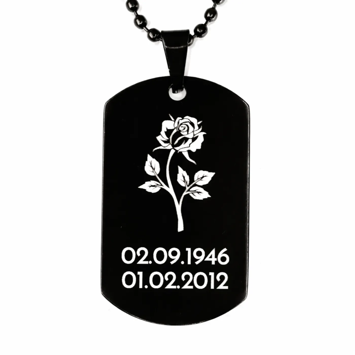 Anhänger Dog Tag Edelstahl Schwarz mit Wunschgravur inklusive einer schwarzen, 60 cm langen Kugelkette » Personalisierbar – Ansicht 5