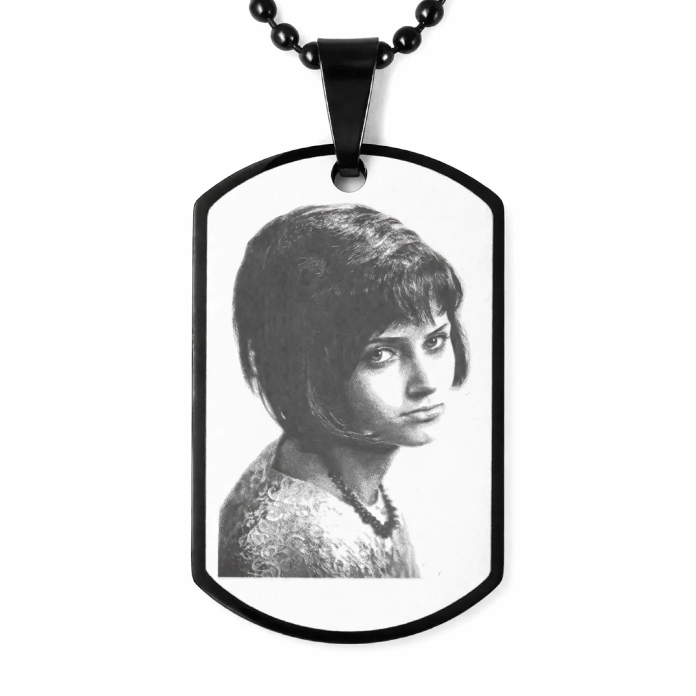 Anhänger Dog Tag Edelstahl Schwarz mit Foto-, Text- und Motivgravur inklusive einer schwarzen, 60 cm langen Kugelkette » Personalisierbar – Ansicht 1