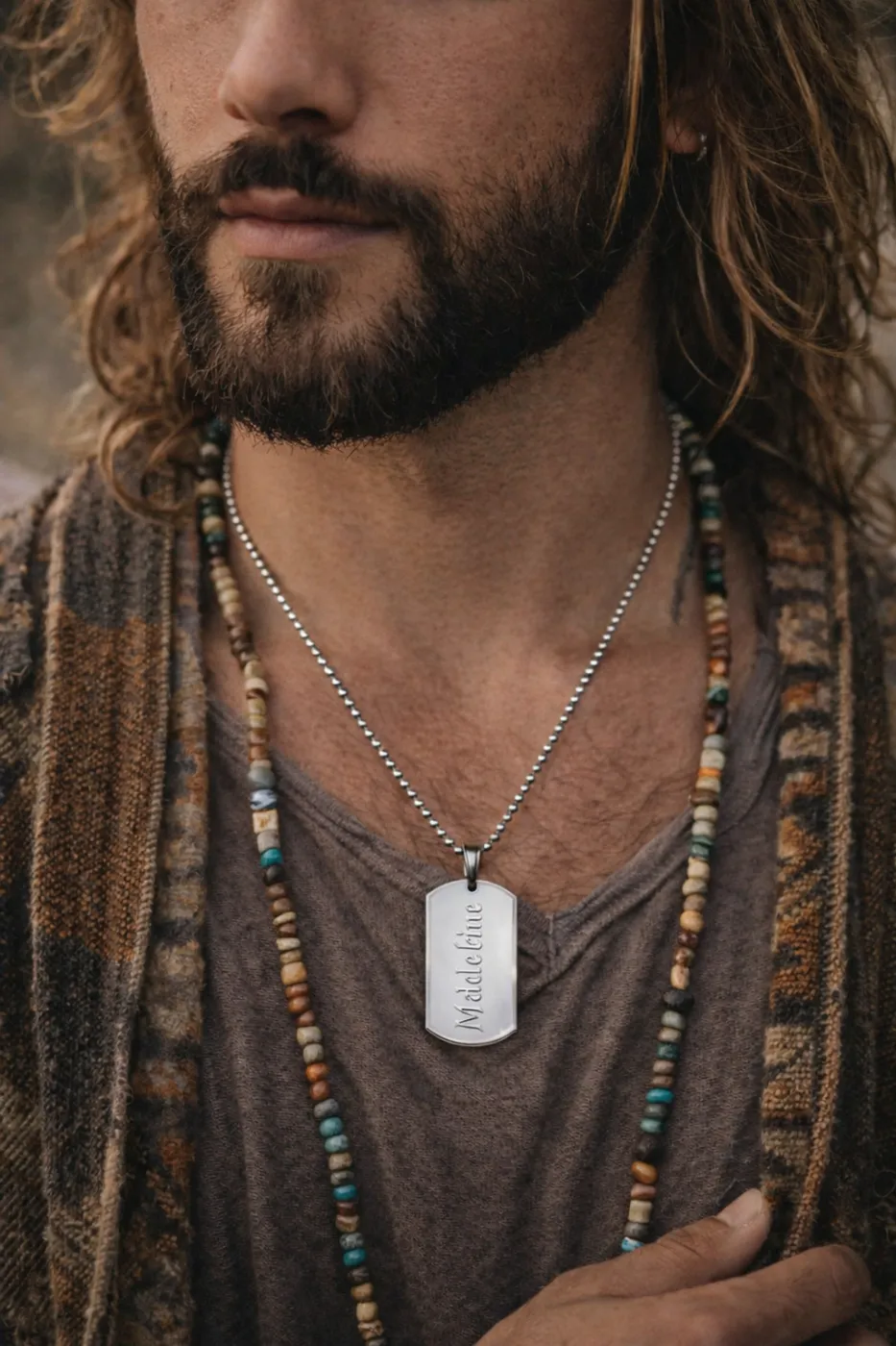 Anhänger Dog Tag Edelstahl Silber mit Wunschgravur inklusive einer silberfarbenen, 60 cm langen Kugelkette » Personalisierbar – Ansicht 1