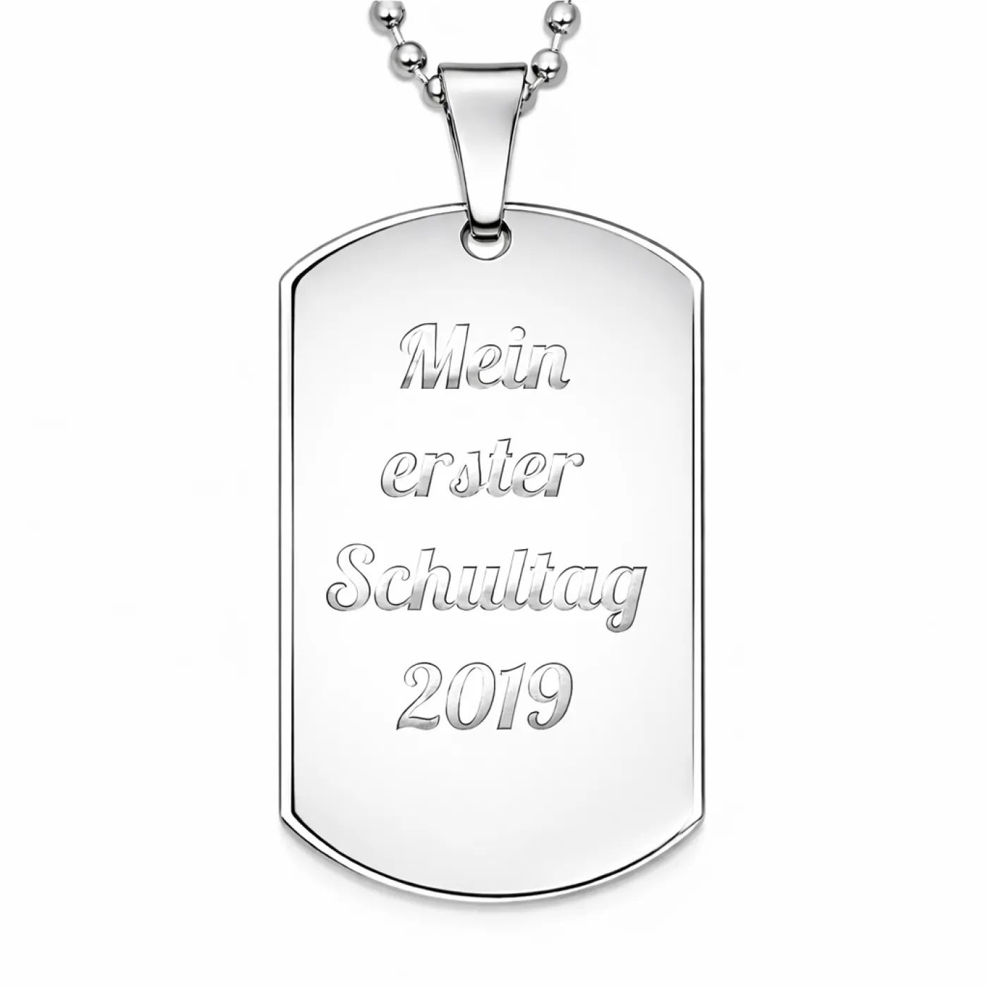 Anhänger Dog Tag Edelstahl Silber mit Wunschgravur inklusive einer silberfarbenen, 60 cm langen Kugelkette » Personalisierbar – Ansicht 2