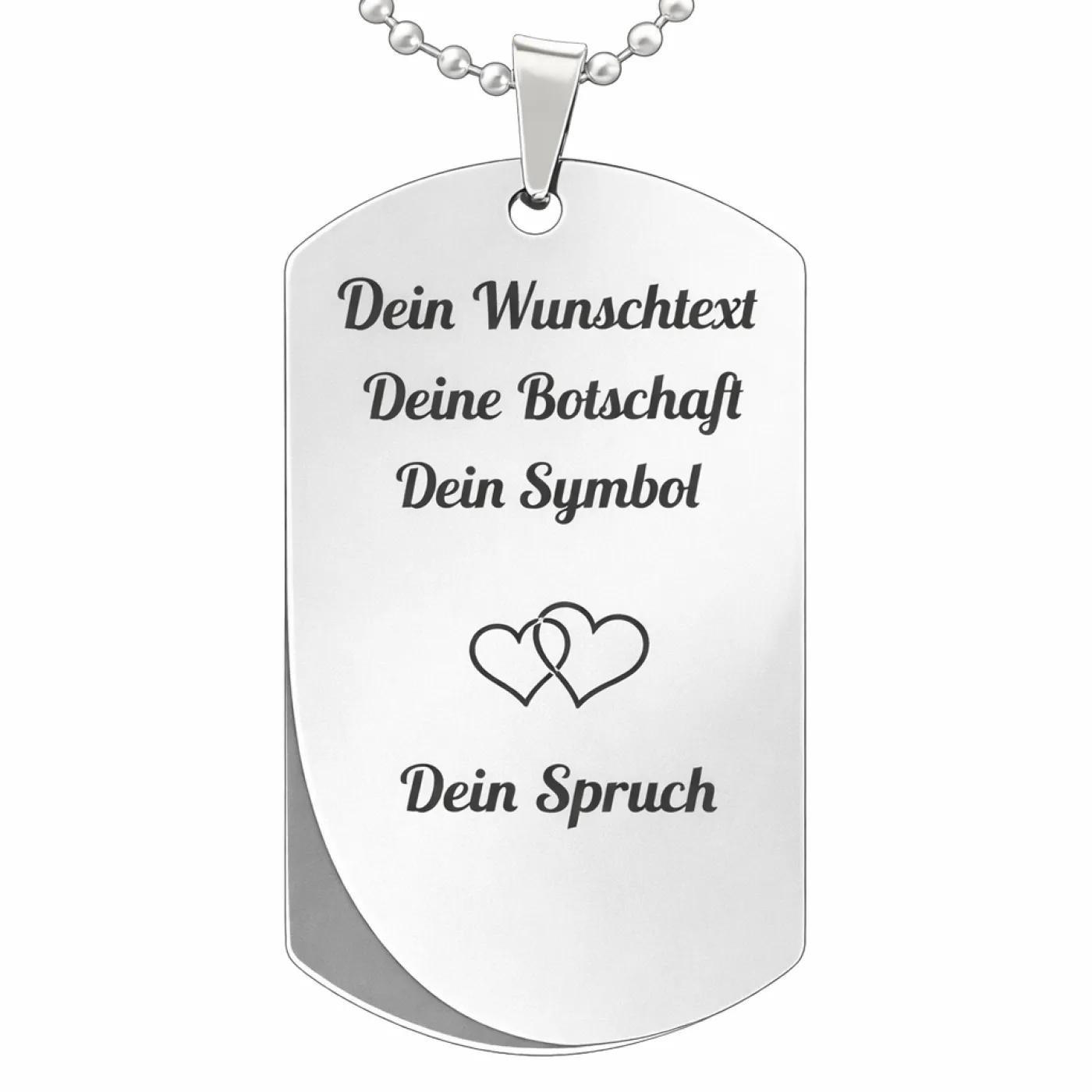Anhänger Dog Tag Edelstahl Silber mit Wunschgravur inklusive einer silberfarbenen, 60 cm langen Kugelkette » Personalisierbar – Ansicht 4