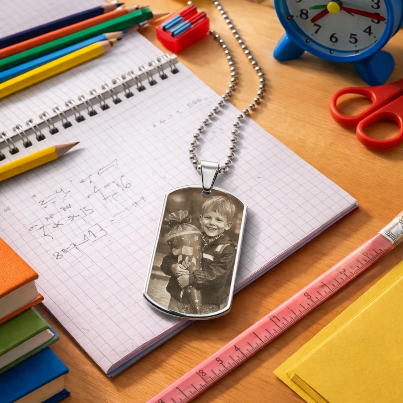 Anhänger Dog Tag Edelstahl Silber mit Foto-, Text- und Motivgravur inklusive einer silberfarbenen, 60 cm langen Kugelkette » Personalisierbar – Ansicht 4