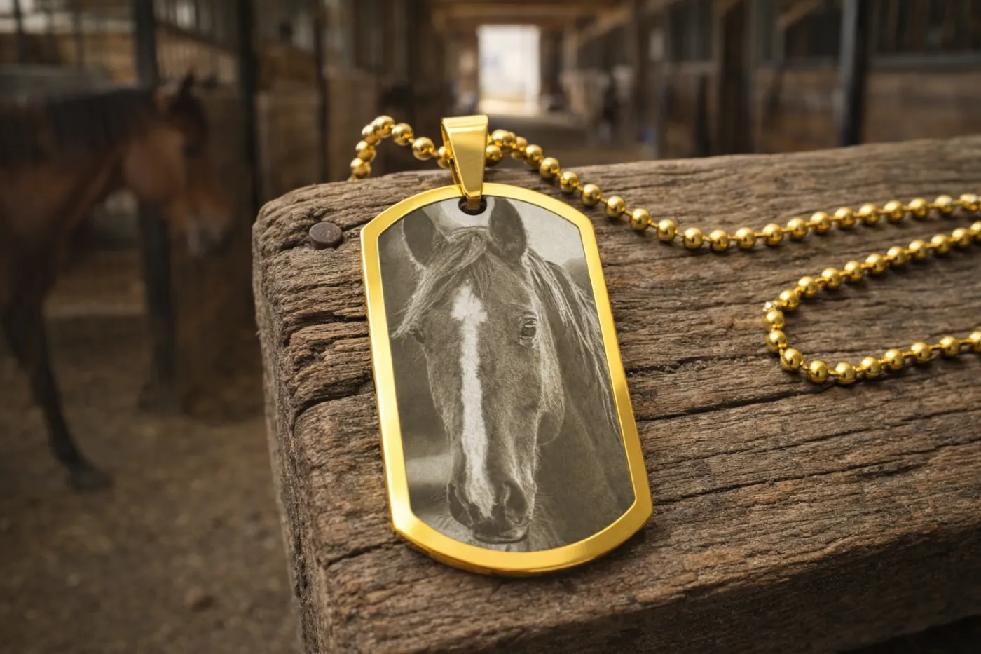 Anhänger Dog Tag Edelstahl Gold mit Foto-, Text- und Motivgravur inkl. goldfarbener 60 cm langen Kugelkette » Personalisierbar – Ansicht 4